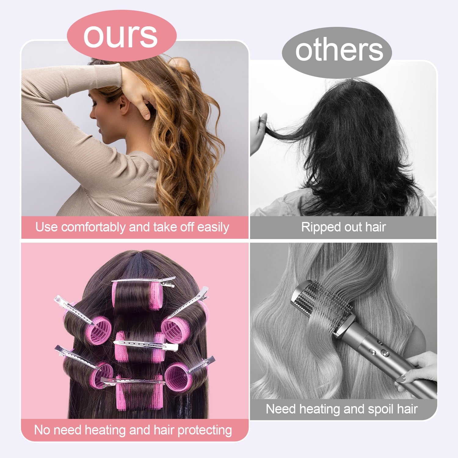 MORGLES Hair Rollers, 37 Pcs Set with 4 Sizes Hair curlers Roller & 12 Clips, Includes Comb & Clear Travel Pouch for Long/Short Hair (Pink) - Image 3