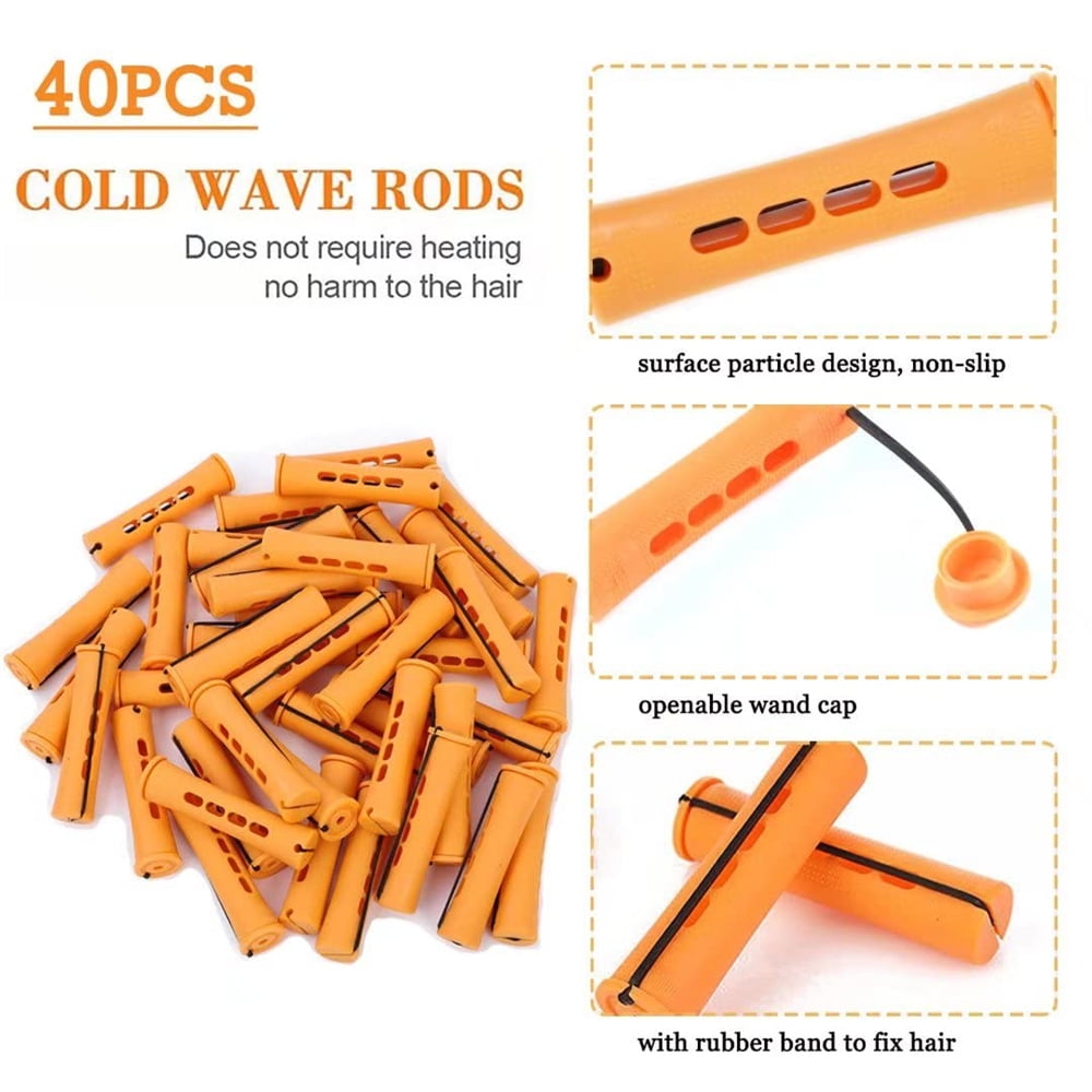 40pcs Rods Set for Natural Hair Plastic Cold Wave Rod Non-Slip Hair Rollers 0.87 Inch Orange Rods for Long Short Hair... - Image 5
