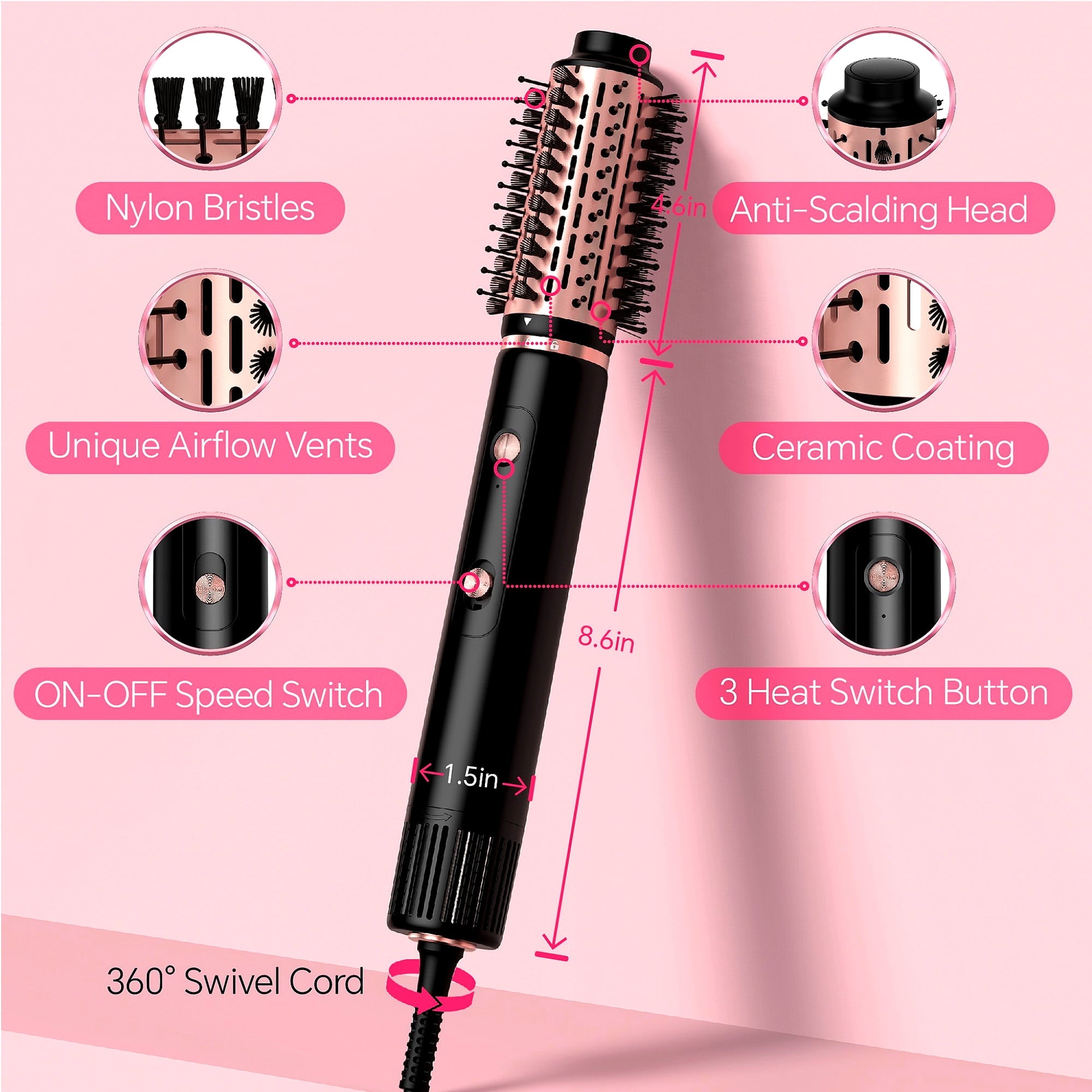 Brush, Hot Air Brush with Brushless Motor, Blowout Brush 1300W, Curling Iron - Image 3