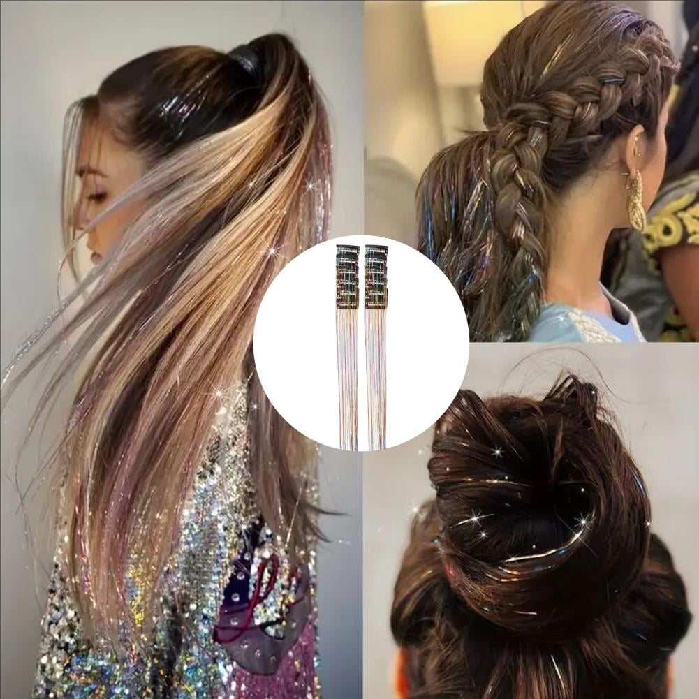 12 Pcs Synthetic Fiber Clip-in Hair Tinsel, Sparkly Glitter Hair Extensions for Christmas & New Year, Fairy Hair Acce... - Image 6