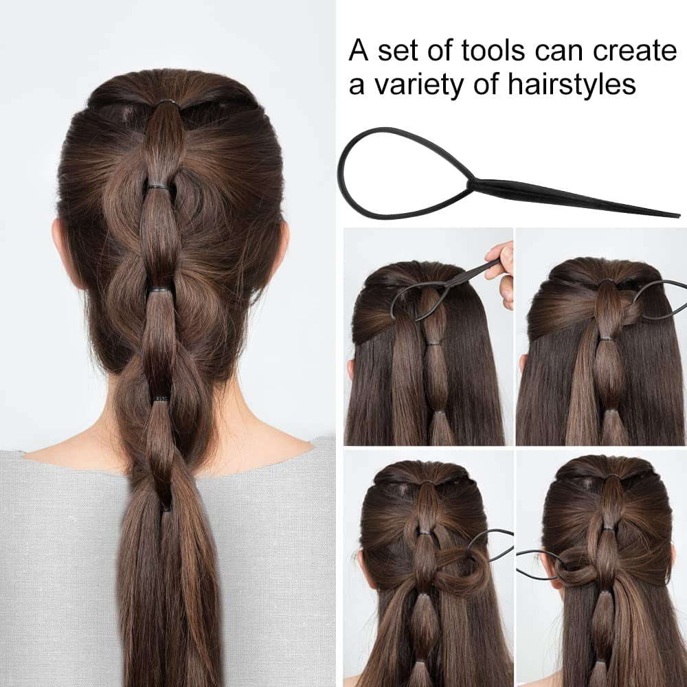 1 Tail Hair Tool Hair Loop Styling Tool Set Tail Hair Flipper Pull through Ponytail Tool French Hair Braiding Tool Fr... - Image 6