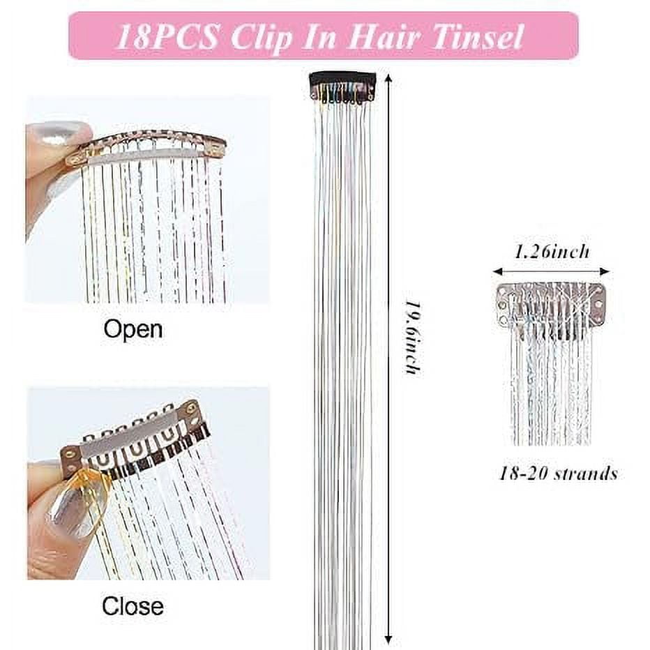 Pack of 18 Pcs Clip in 19.6Inch Glitter Extensions Heat Resistant Clip in Sparkle Fairy Accessories for Kids Girls Wo... - Image 3