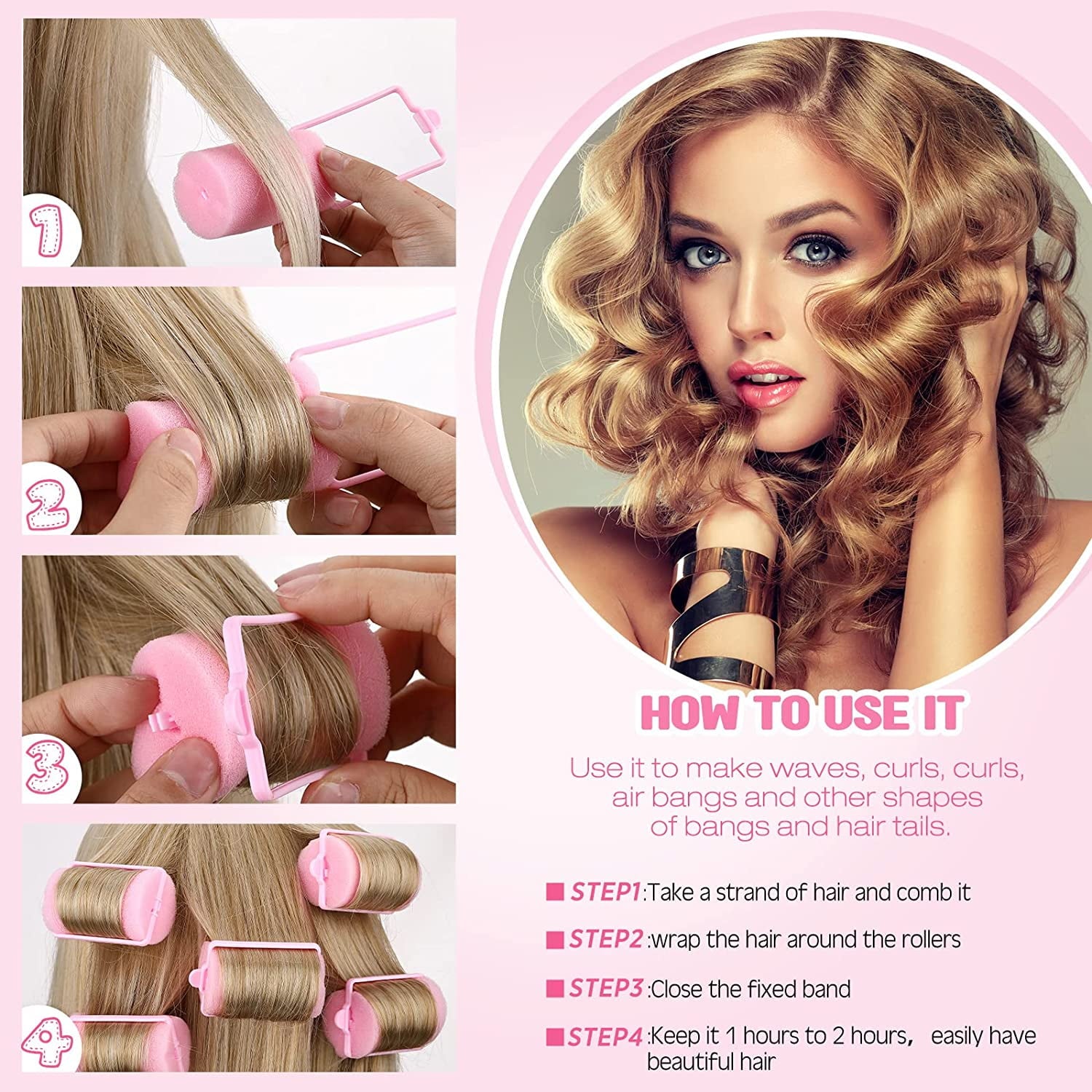 18 Pieces Sponge Hair Rollers Large Soft Foam Hair Styling Curlers 40 mm Large Size Hairdressing Curlers for Women and Kids(Pink) - Image 5