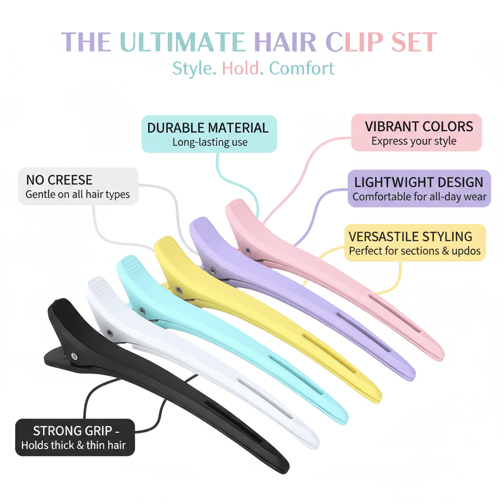 12 Pack Duckbill Hair Clips - Colorful Sectioning Clamps for Hair Cutting, Styling, Updos & Bangs - Lightweight Salon... - Image 6
