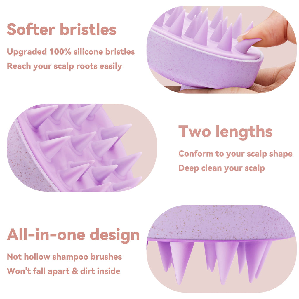 Hair Growth, Soft Silicone Scrubber Shampoo Brush for Exfoliation, Dandruff Removal, Wet & Dry Use, Wheat Straw Purple - Image 2