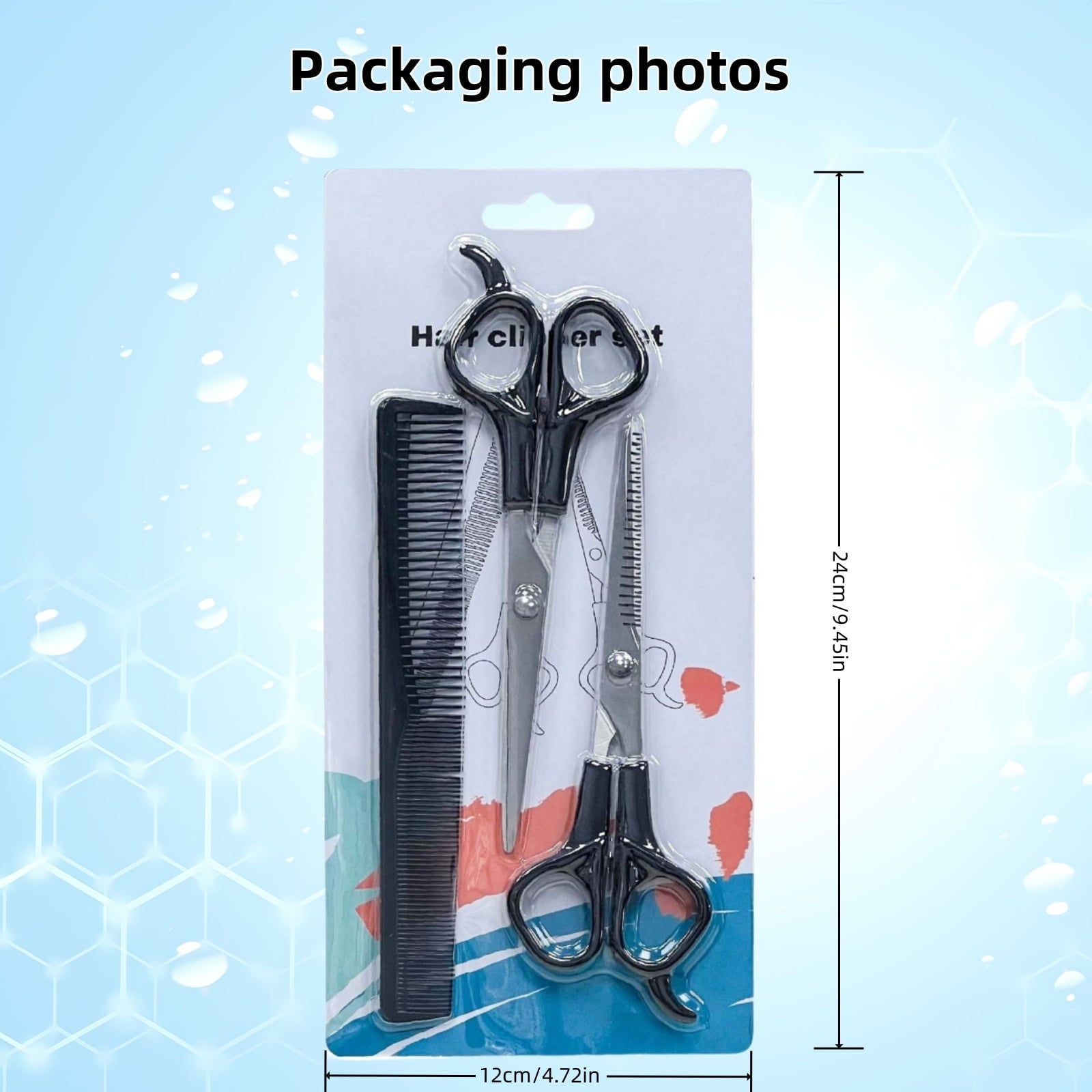 Hair Cutting Scissors Set 3pcs (Straight+Thinning+Comb) Stainless Steel Home Grooming - Image 4