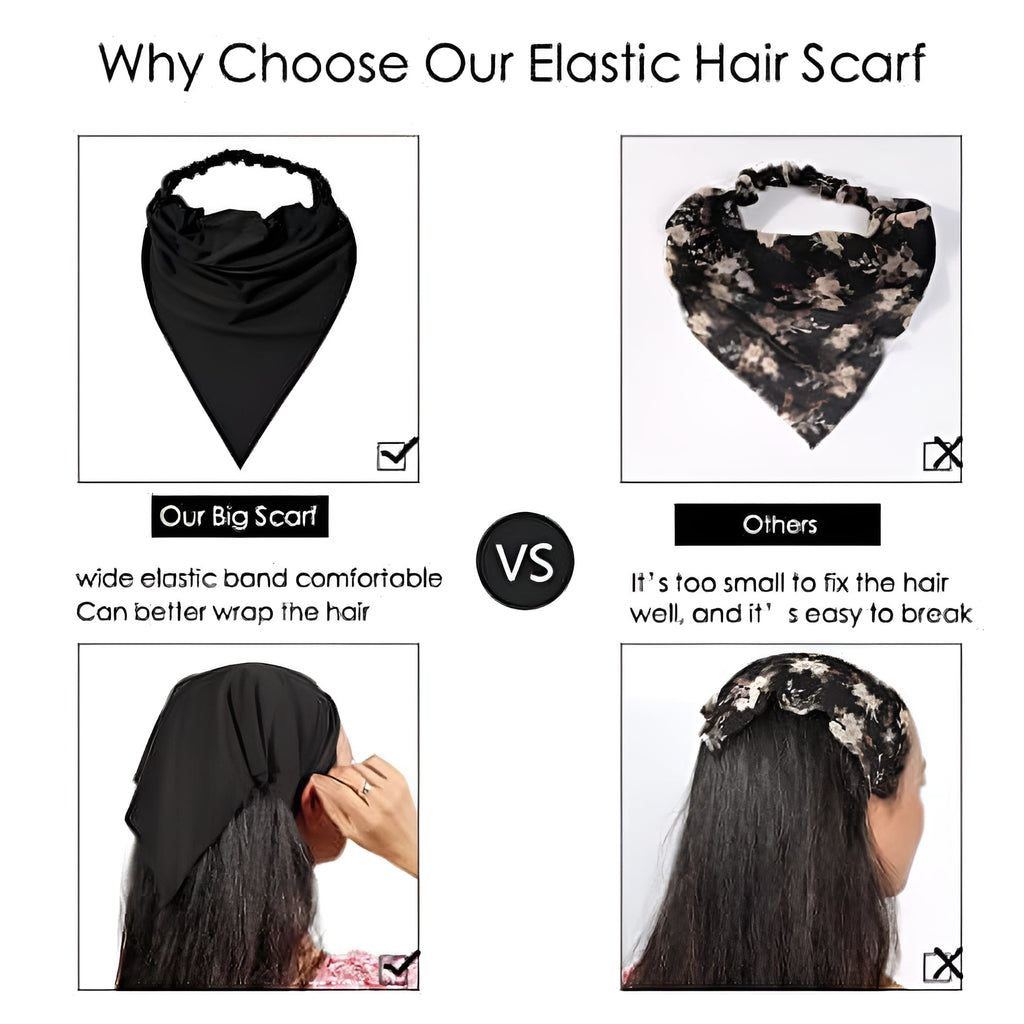 6 Pack Hair Scarf Headband for Women - Elastic Hair Kerchief Large Boho Triangle Bandana Head Scarf with Clips Non Sl... - Image 3