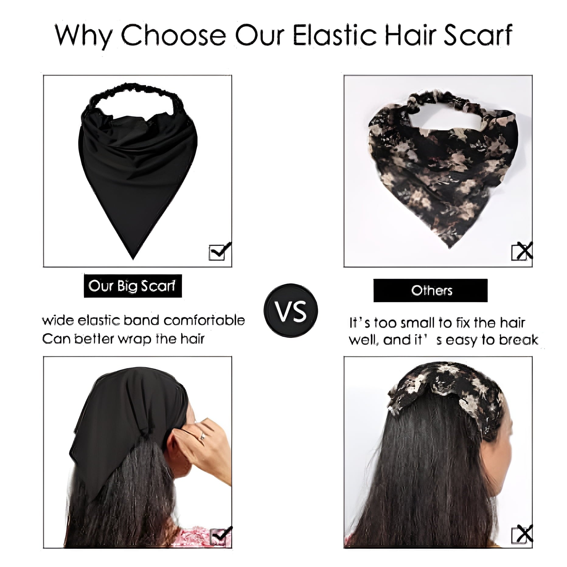 6 Pack Hair Scarf Headband for Women - Elastic Hair Kerchief Large Boho Triangle Bandana Head Scarf with Clips Non Sl... - Image 3
