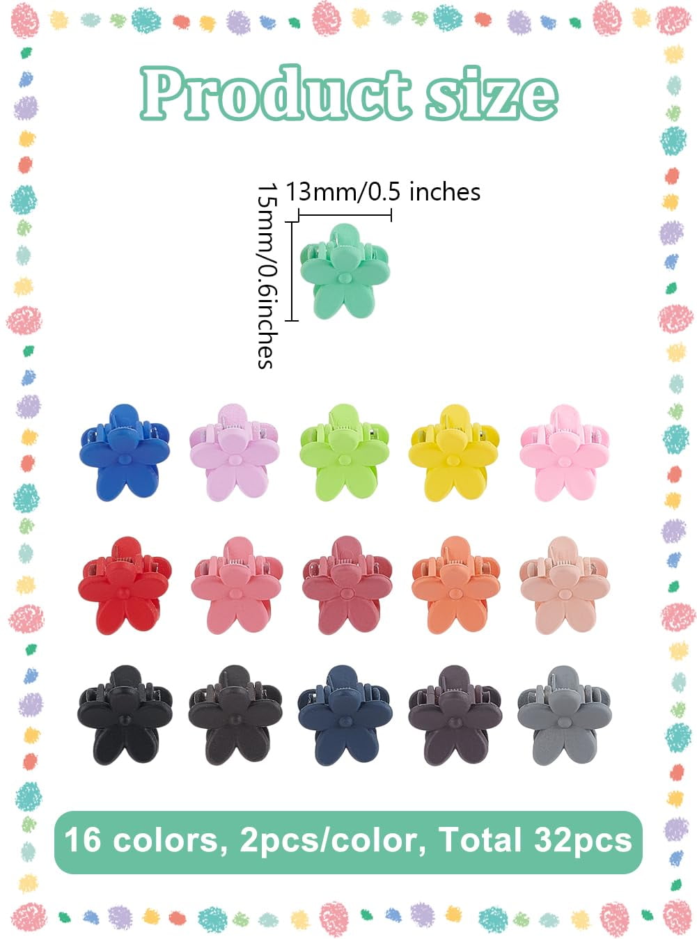 32Pcs 16 Claw Flower Hair Clips 13x13.5x15mm Tiny Strong Hold Claw Flower Hair Clips Colorful Mini Hair Claw Floral C... - Image 2