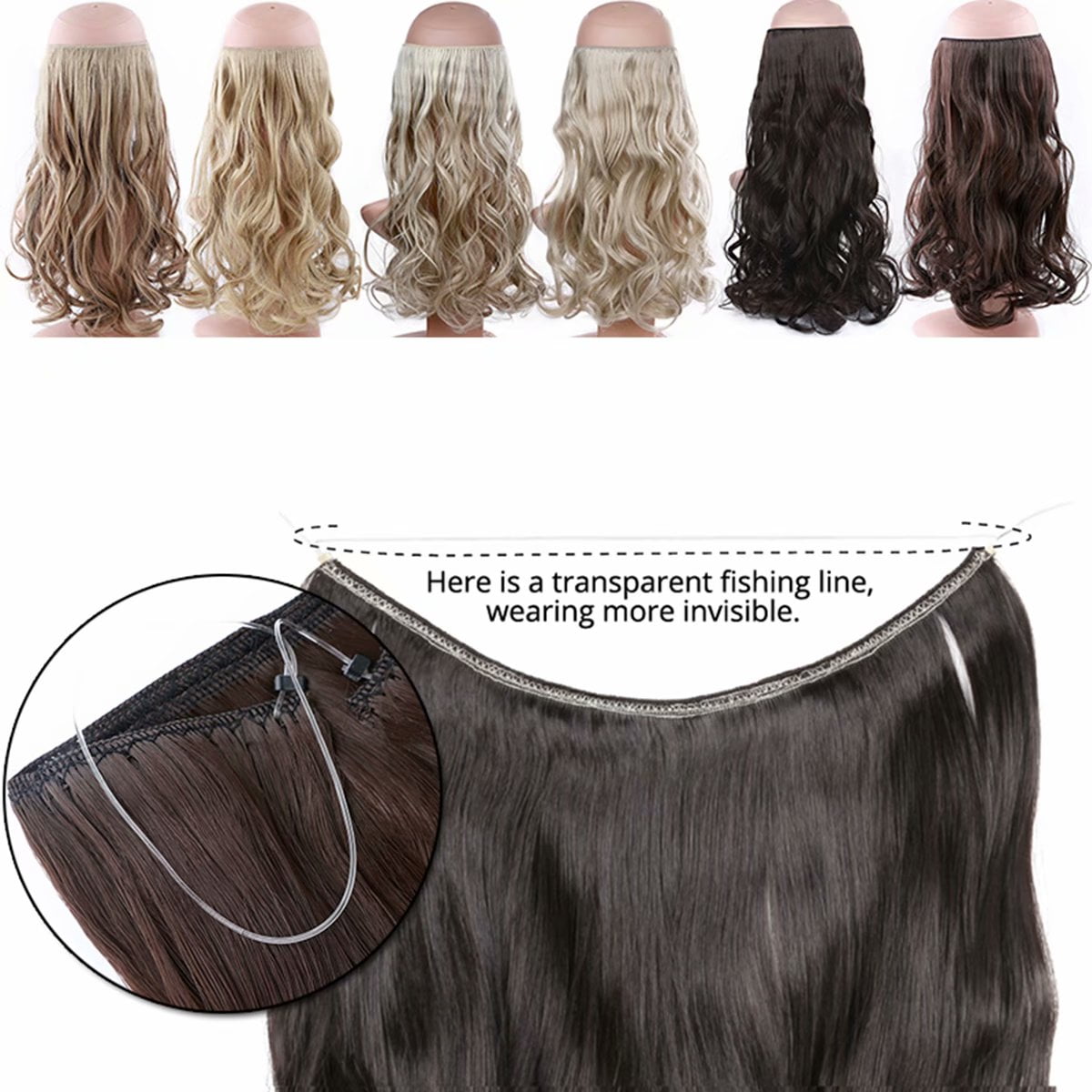 Extensions Secret Hidden Wire in One Piece Real Long Thick Synthetic 100% Natural Straight Curly Headband Extensions ... - Image 5