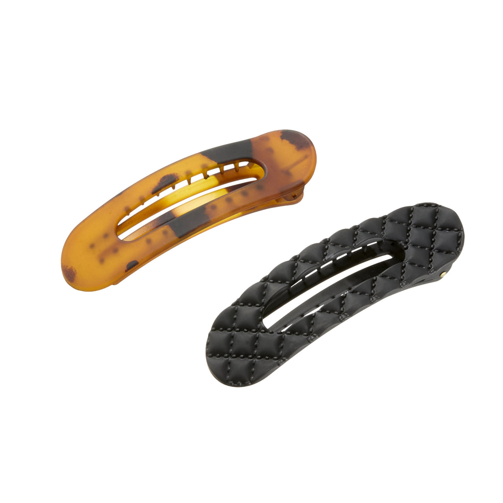 Scunci by Conair Flat Claw Clips, Quilted Black & Tortoiseshell, 2 Count - Image 2