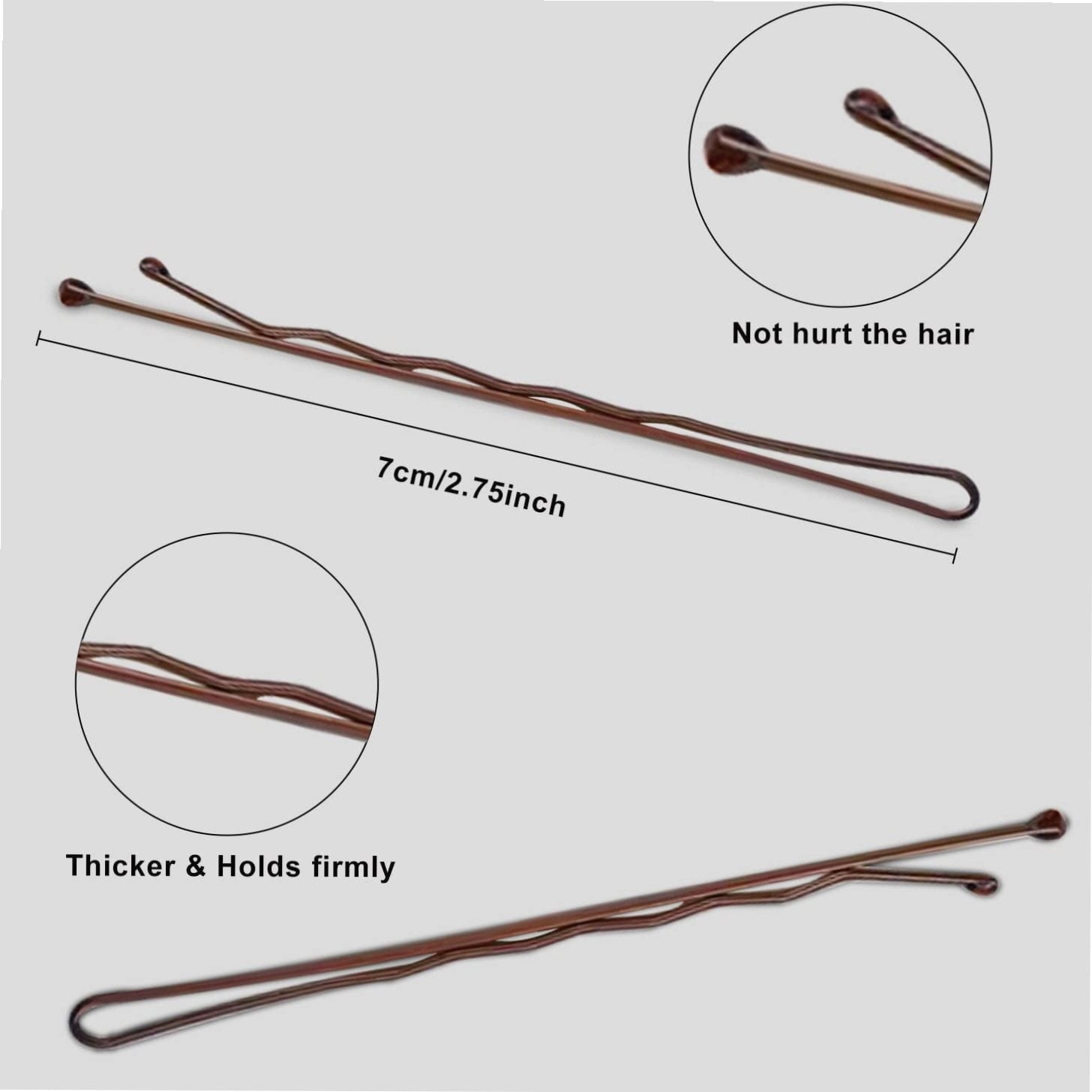 2.75" Large Bobby Pins Brown Extra Long Bobby Pins for Thick Hair Waved Hair Pin for Styling with Box - Image 2