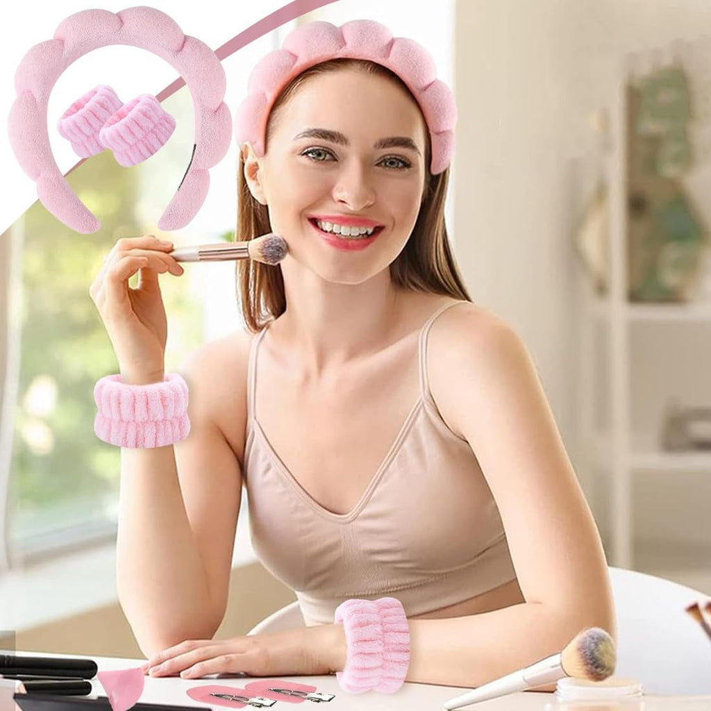 Set with Hair Clips – Puffy Makeup for Women, Face Washing, Facial Mask, Shower Accessories, Gifts for Teen Girls - Image 2