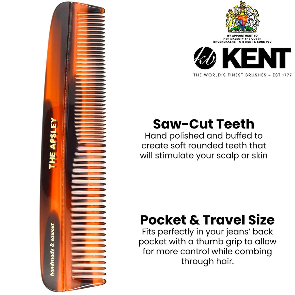 Kent R7T Fine and Wide Tooth Hair Comb, Handmade Pocket Comb for Men, Best Beard Comb and Mustache Comb for Everyday Grooming and Styling, S - Image 6