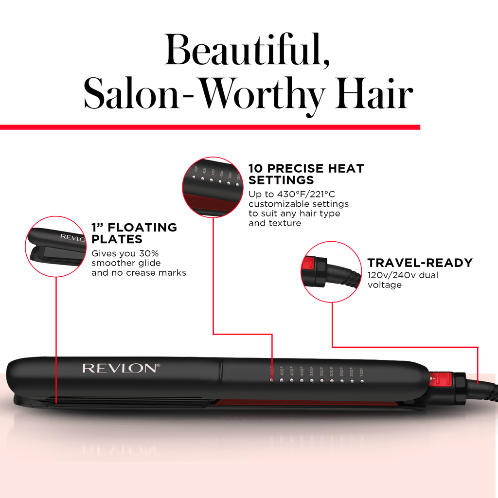 1" Coconut Oil-Infused Ceramic Flat Iron, Black - Image 5