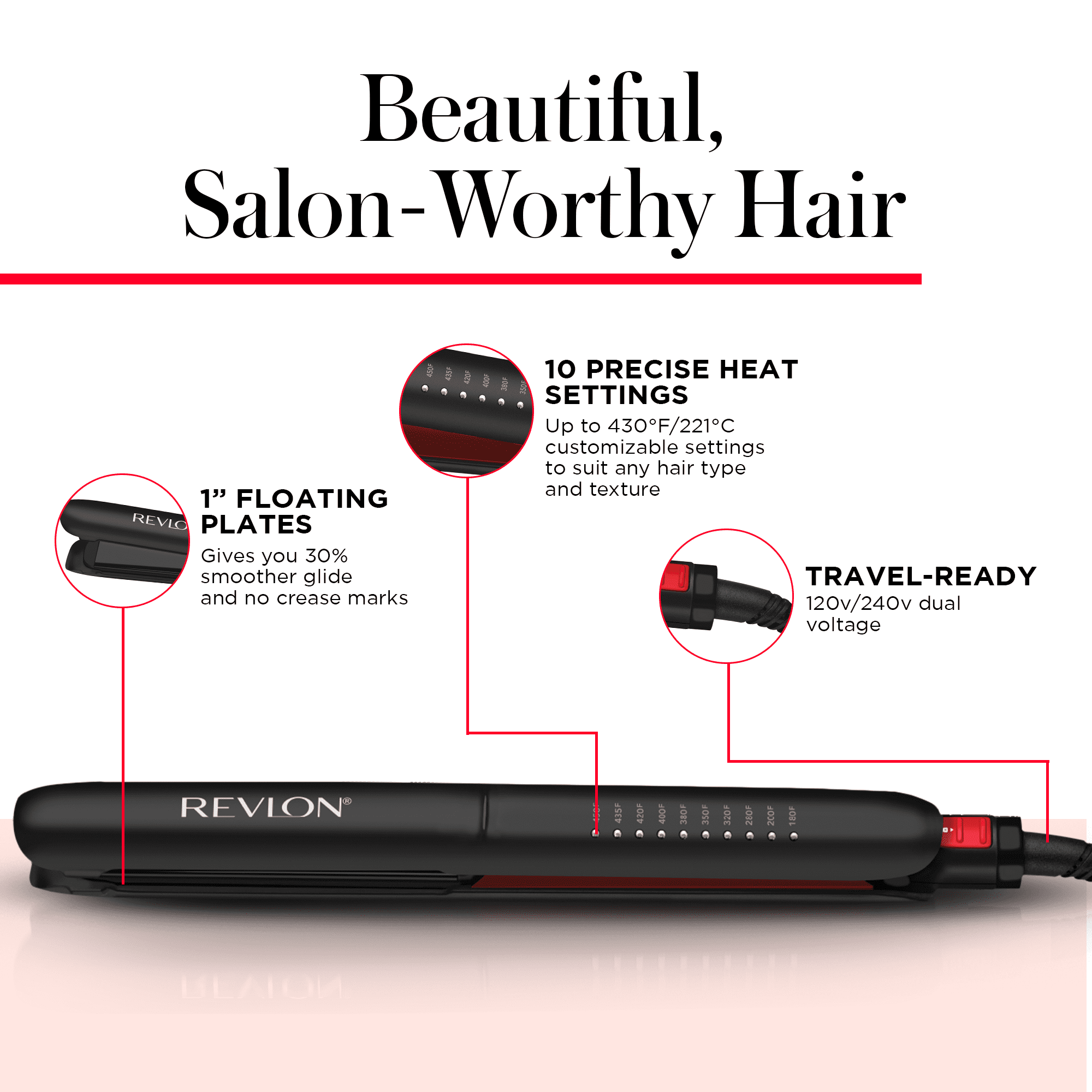 1" Coconut Oil-Infused Ceramic Flat Iron, Black - Image 5