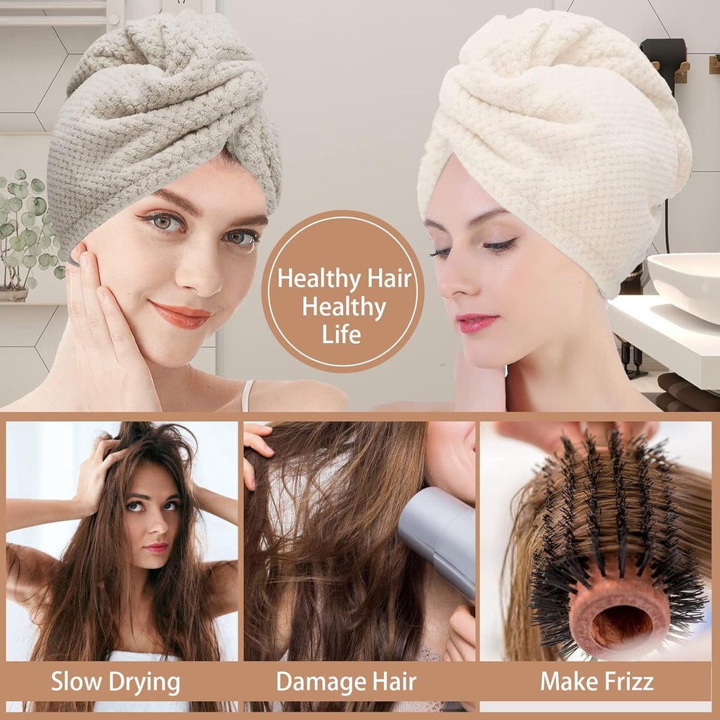 3 PCS Microfiber Hair Towel - Wraps for Wet Hair, Anti Frizz Turbans, for Curly Hair (Pink, Blue, Grey) - Image 5