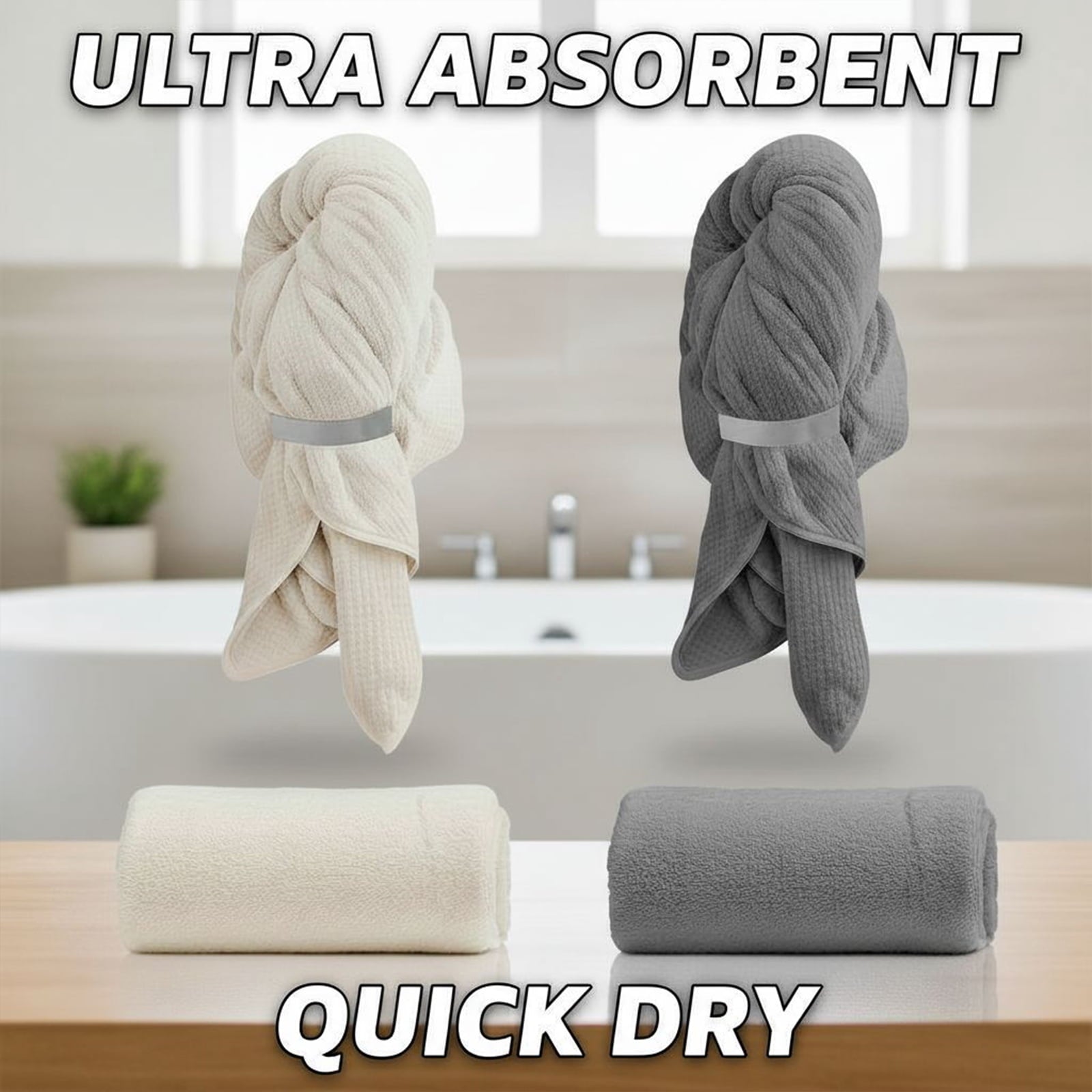 Large Microfiber Hair Towel for Women,Super Soft Anti Frizz & Quick Dry for Curly Hair,Ultra Absorbent Hair Wrap Towe... - Image 4