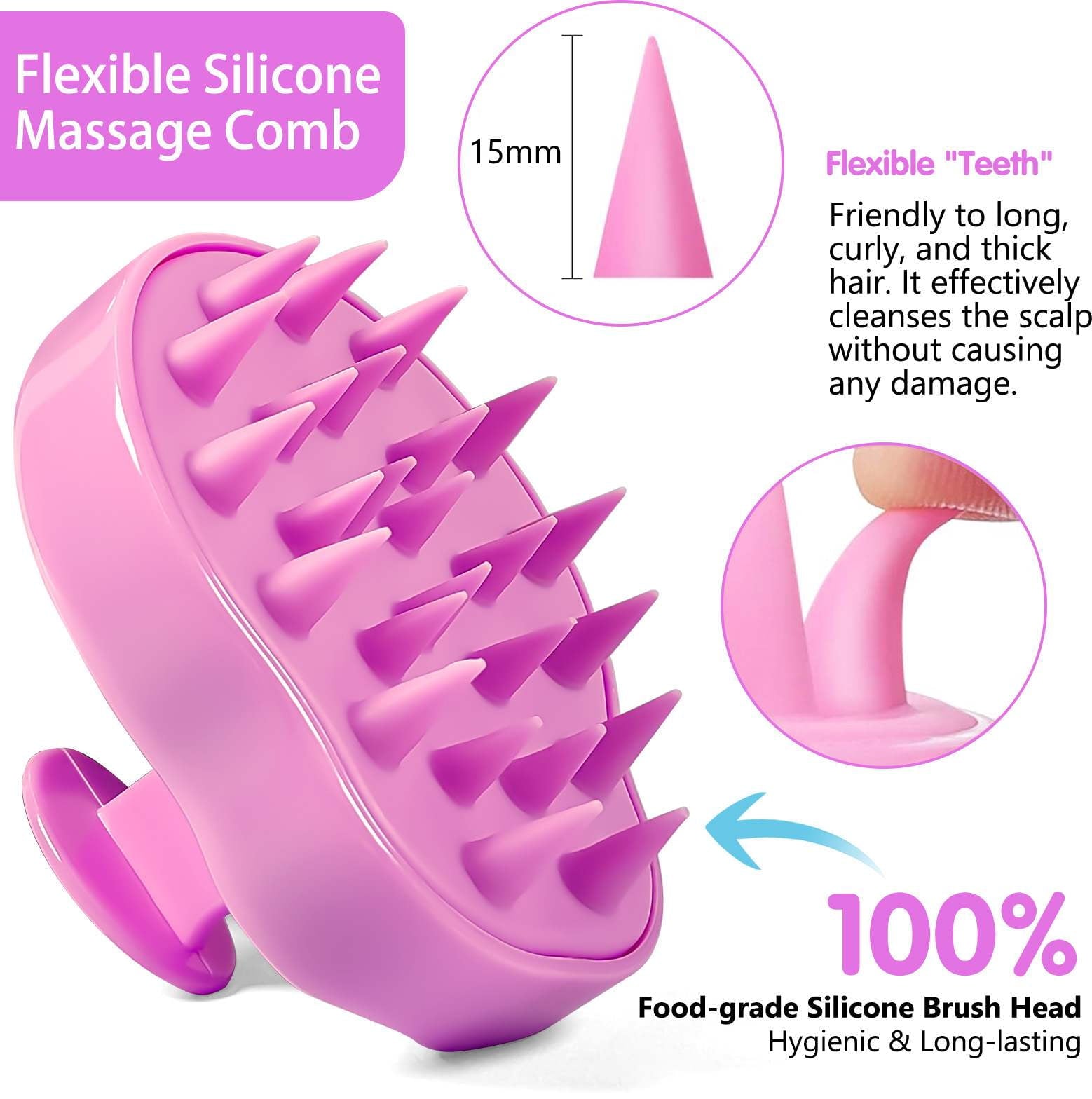 2-Pack Silicone Hair Scalp Massager Shampoo Brush, Multi-Use Comb for Head Massage & Bath, Improve Blood Circulation,... - Image 3