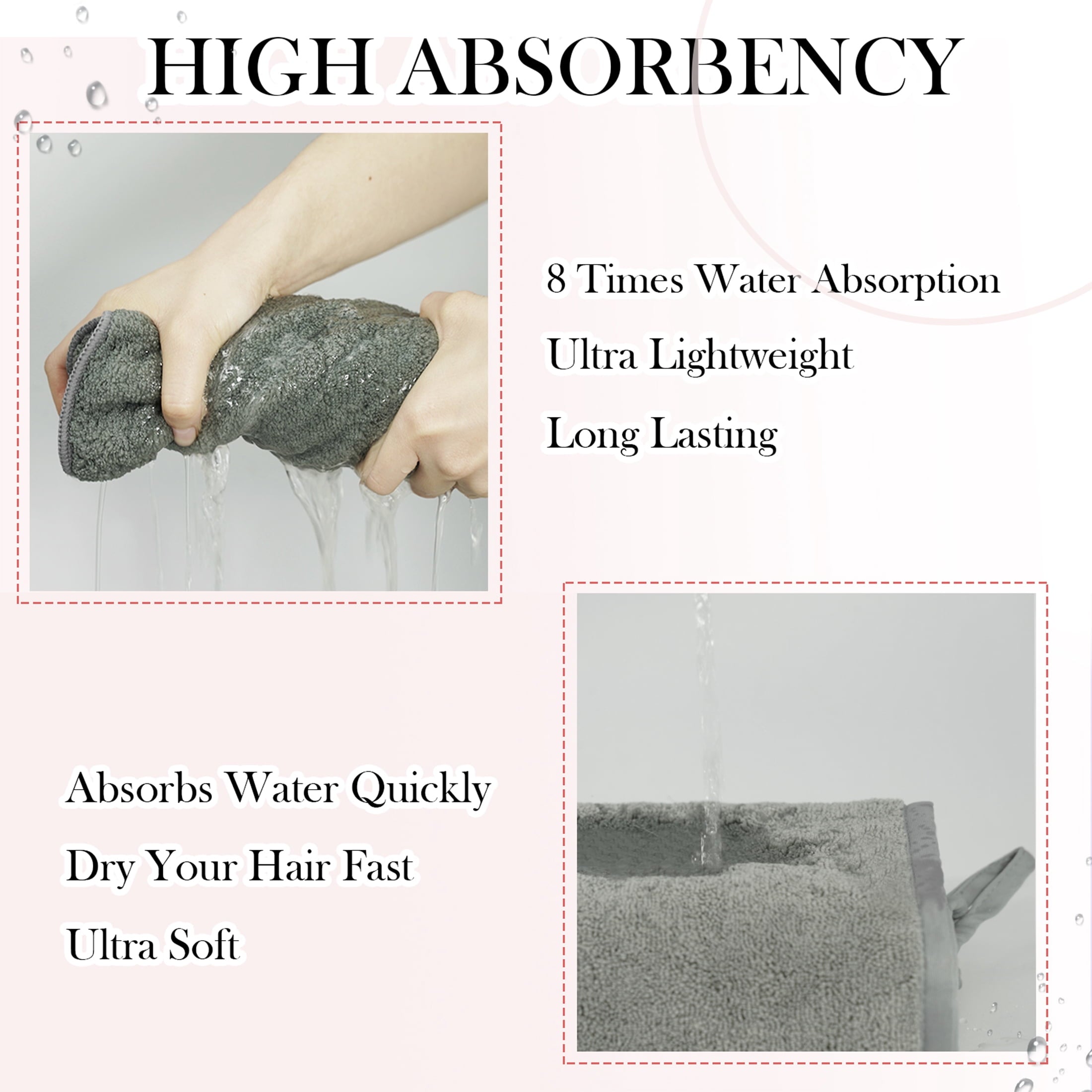 Towel Wrap Super Absorbent Quick Drying Curly Long Thick Head (Gray) - Image 2
