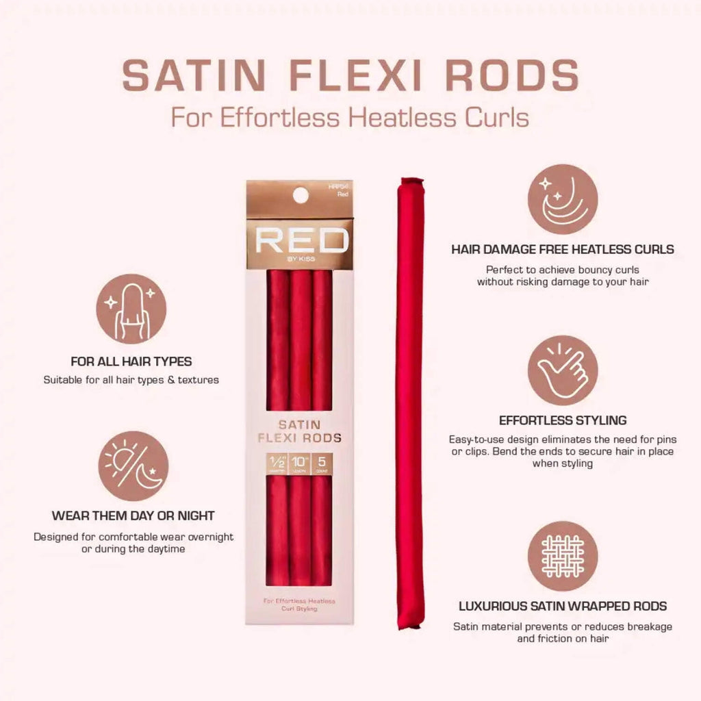 Red , Damage Free & Frizz Free No Heat Soft Curls, Silky Satin to Prevent Breakage, Comfortable Pin-Free Styling, Gen... - Image 3