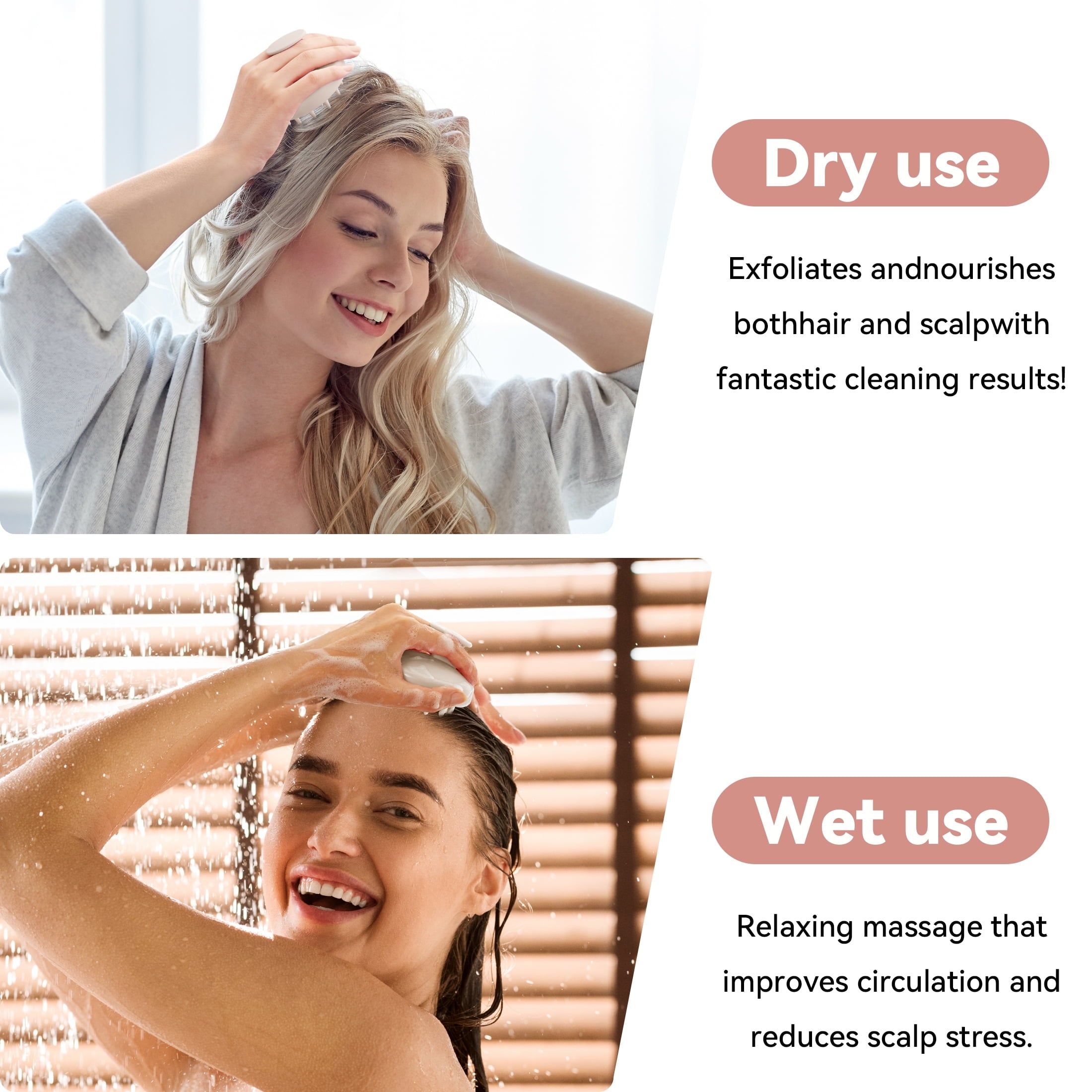 Hair Growth, Exfoliator for Dandruff Removal & Relaxation, Shampoo Brush Fit Wet Dry Hair Use, Beige - Image 2