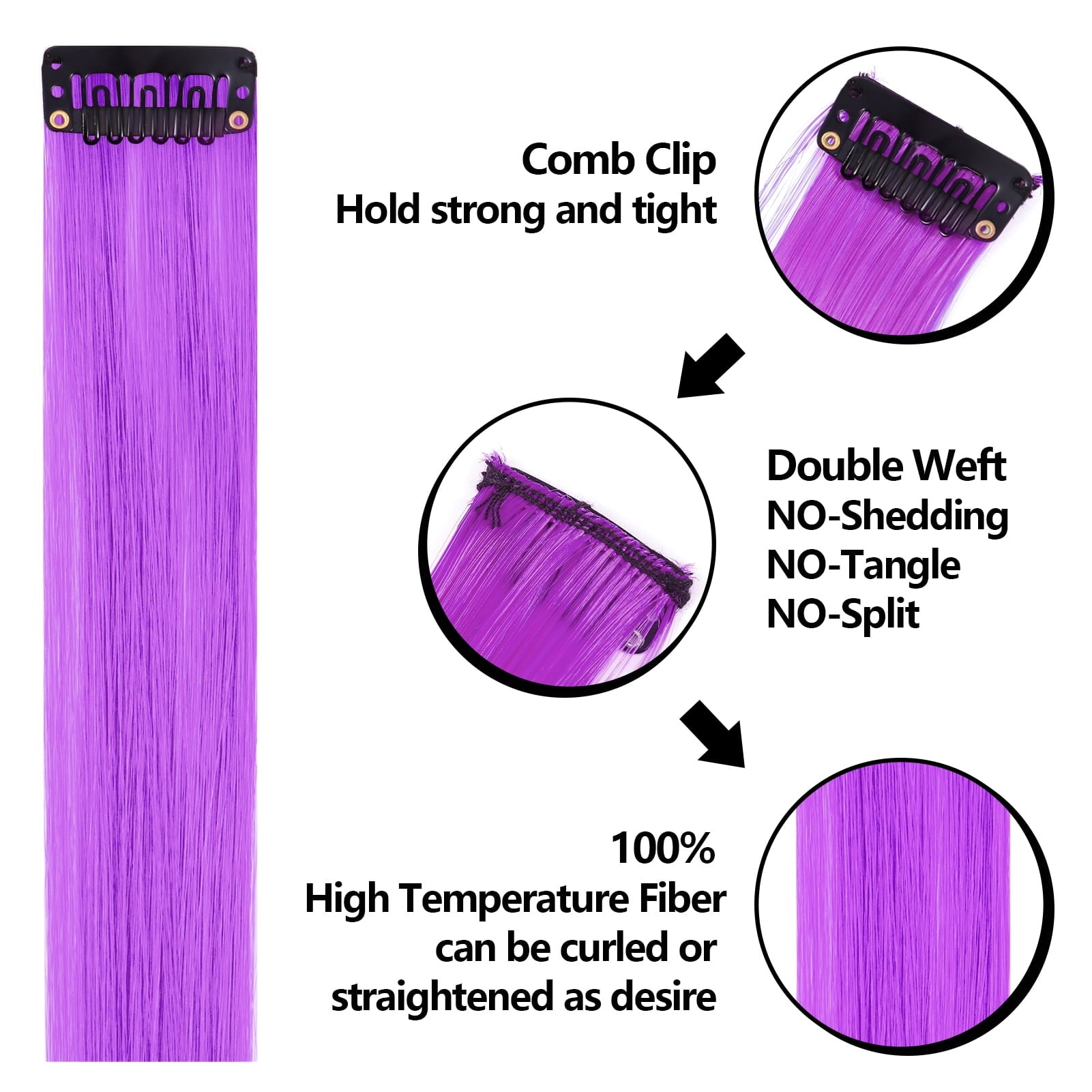 20 Pcs Colored Clip in Hair Extensions, 22 Inch Rainbow Straight Synthetic Hairpieces, Colored Hair Extensions with 2... - Image 3