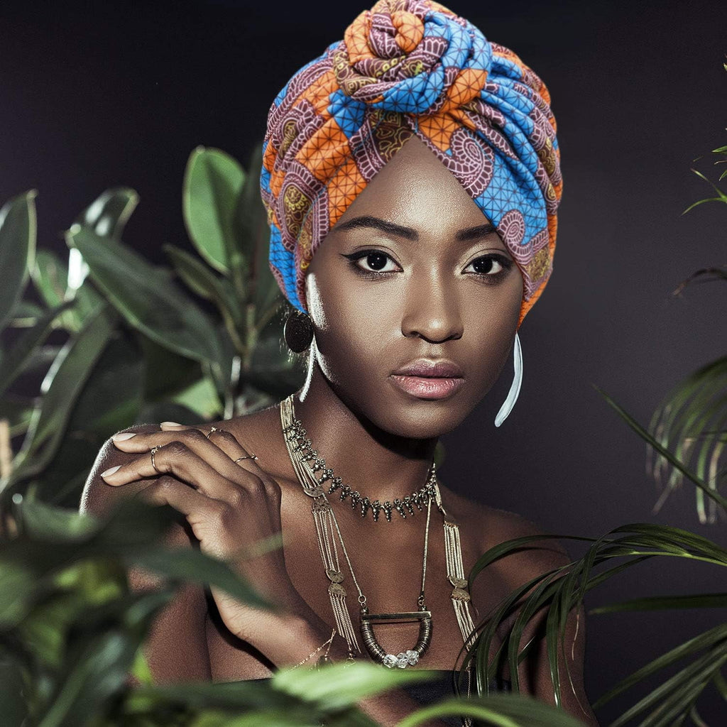 6 Pack Women Turbans African Pattern Knot Headwrap Bohemian Print Pre Tied Flower Knot Bet Hat for Women Girls - Image 2