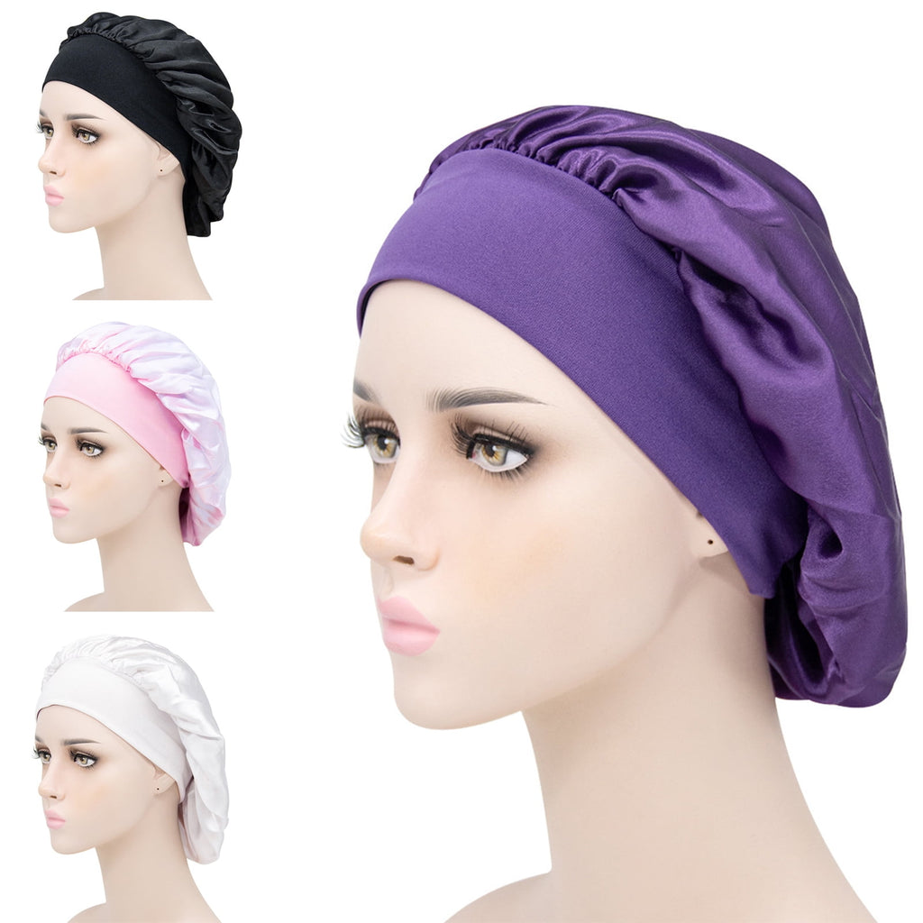 Sleep Hat Wide Headband Elastic Satin Stretchy Hair Bonnet Hat for Woman Brown One Size - Image 4