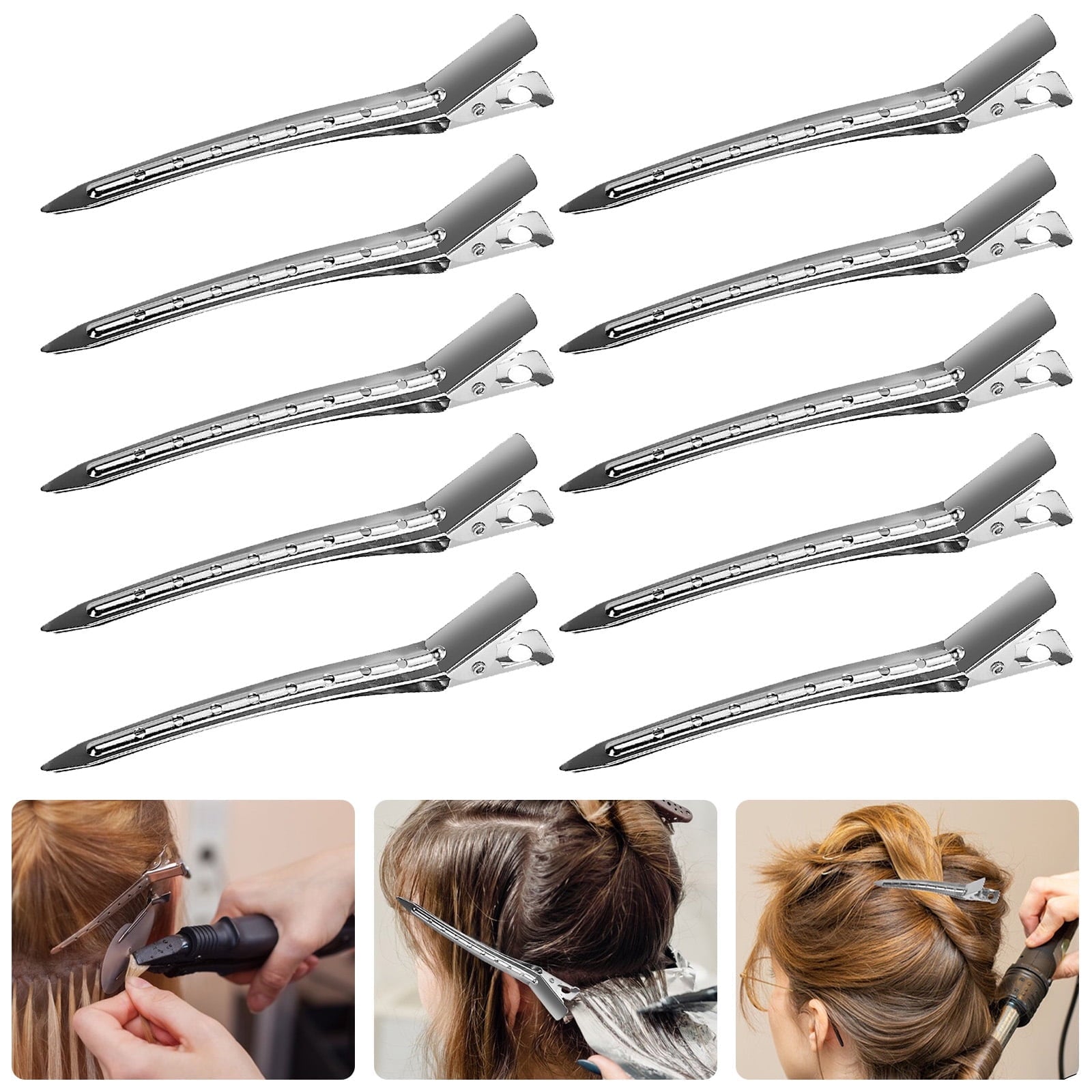 12pcs Clips, Silver Metal Sectioning Clips for Women Girls, Duck Bill Clips for Styling, 3.5''