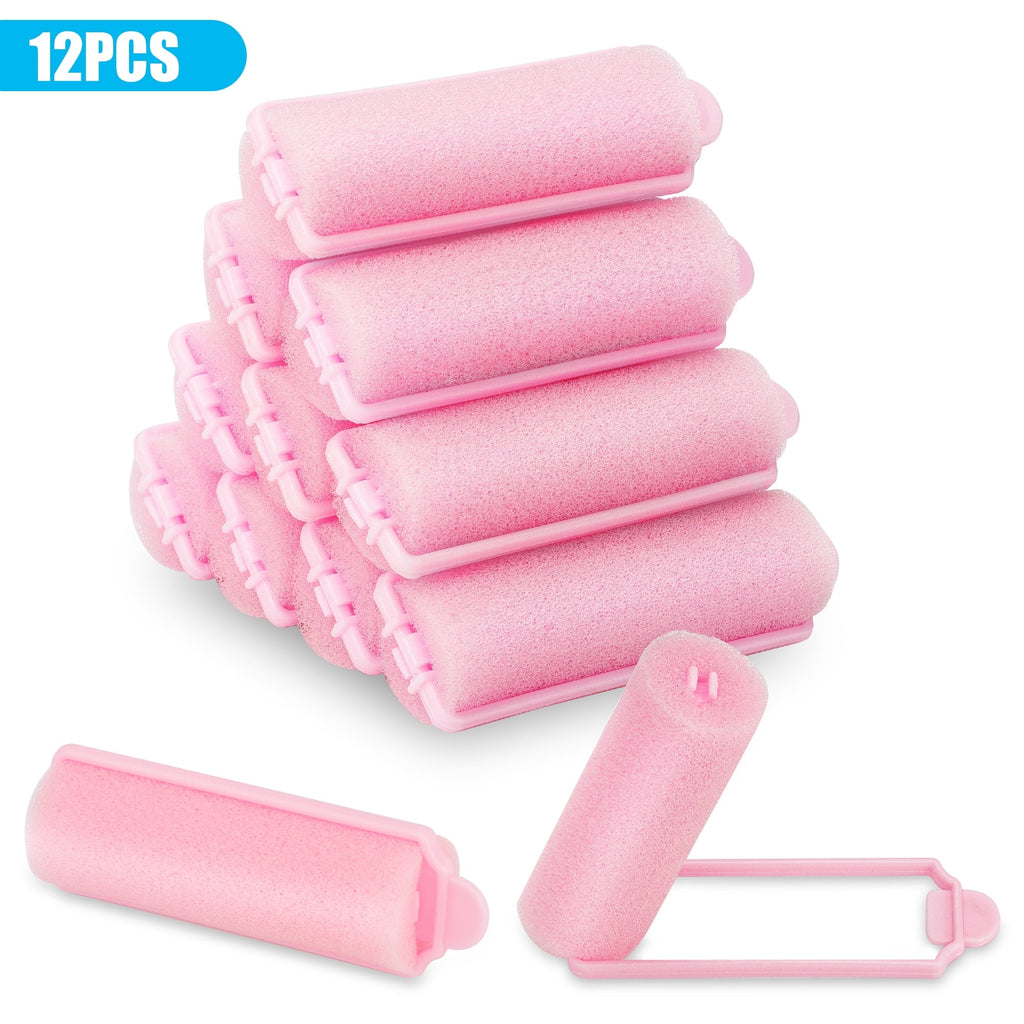 12pcs Rollers for Women, 2.7'' Soft Foam Styling Curlers, Self Grip Heatless Curlers, Pink