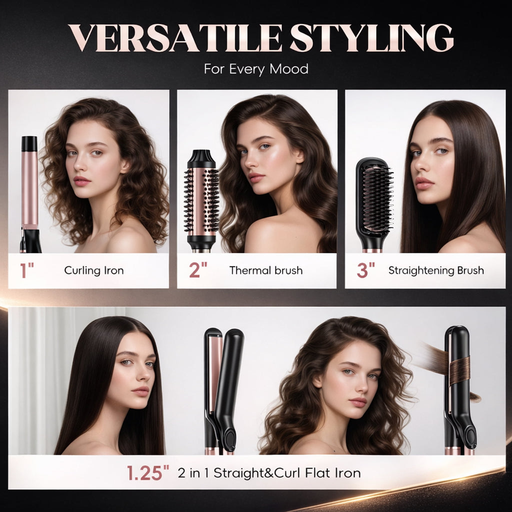 Curling Iron, Hair Curler Wand, Flat Iron, Hair Straightener, Hair Dryer Brush, Round Brush Hair Dryer, Dual Voltage - Image 2