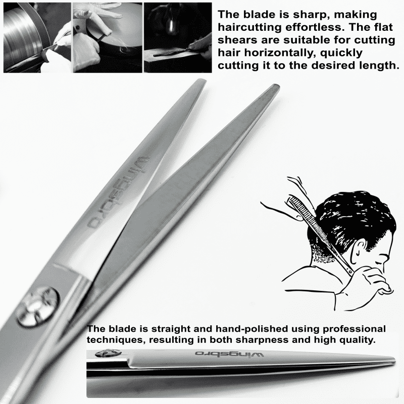 wingsbro 8 inches Silver Flat Scissors for Hair Cutting, Professional Barber Scissors - Image 5