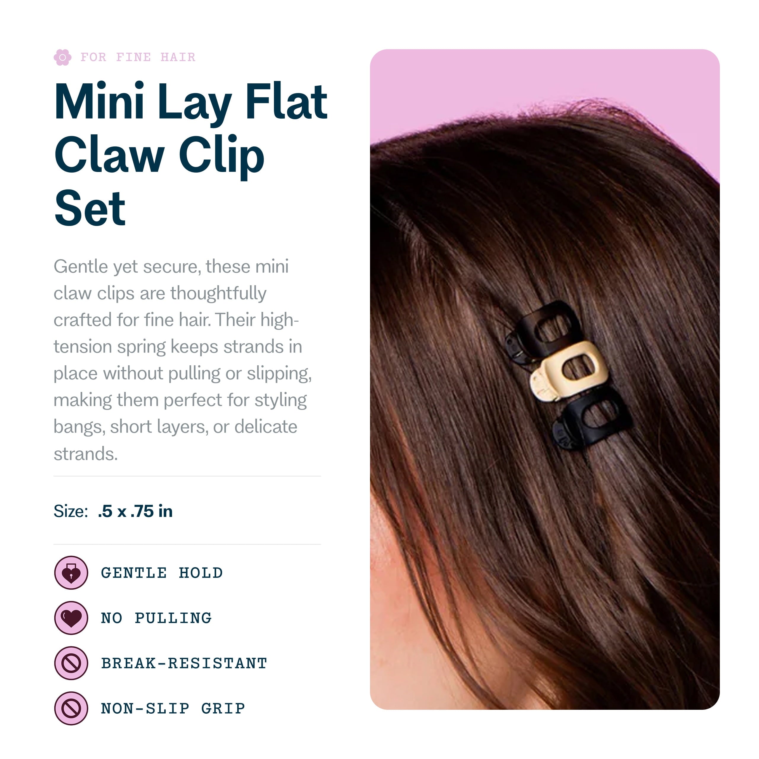 Gimme Beauty Mini Lay Flat Claw Clips for Fine Hair, Assorted Colors, 8 Count - Image 2