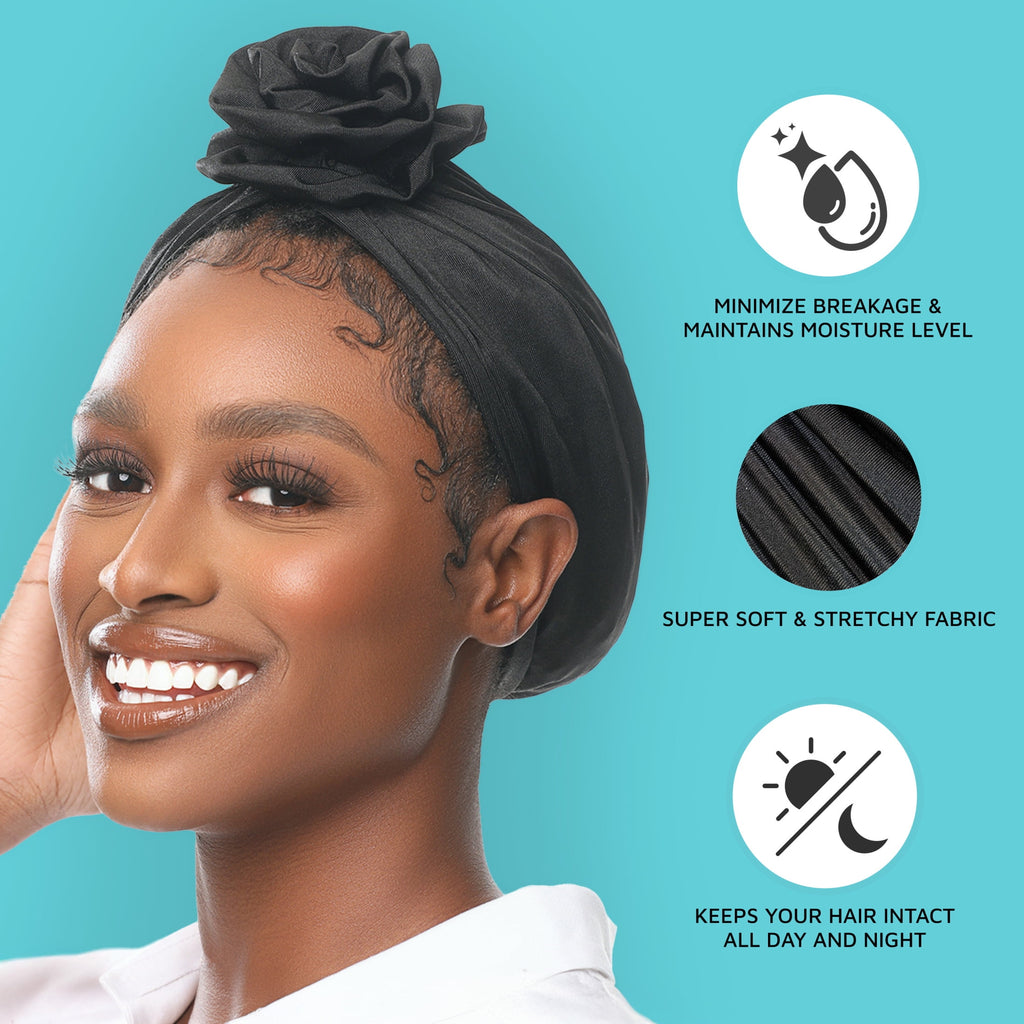 Hair Wrap For Women, Black Turban - Image 5