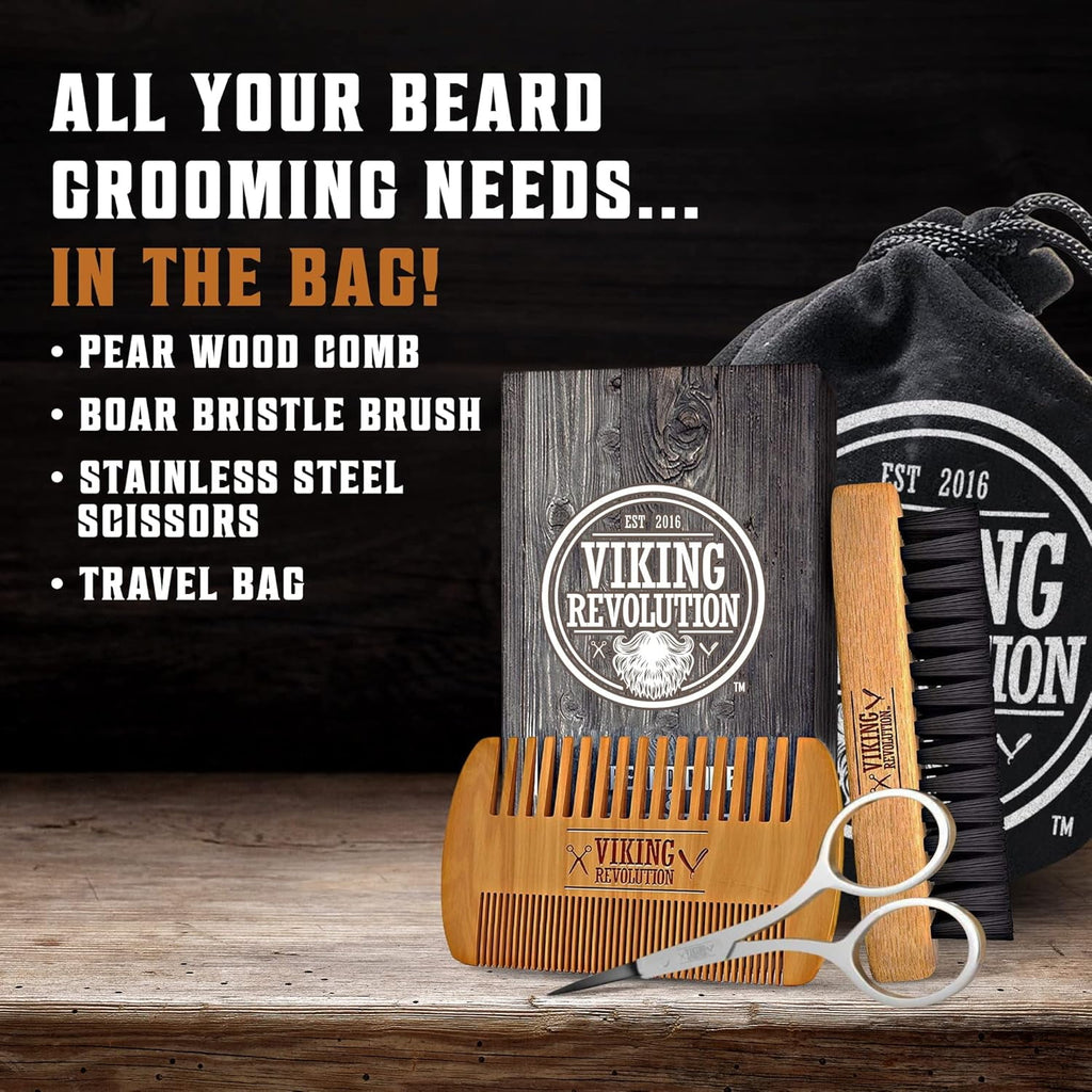 Beard Comb & Beard Brush Set for Men - Natural Boar Bristle Brush and Dual Action Pear Wood Comb with Velvet Travel P... - Image 2