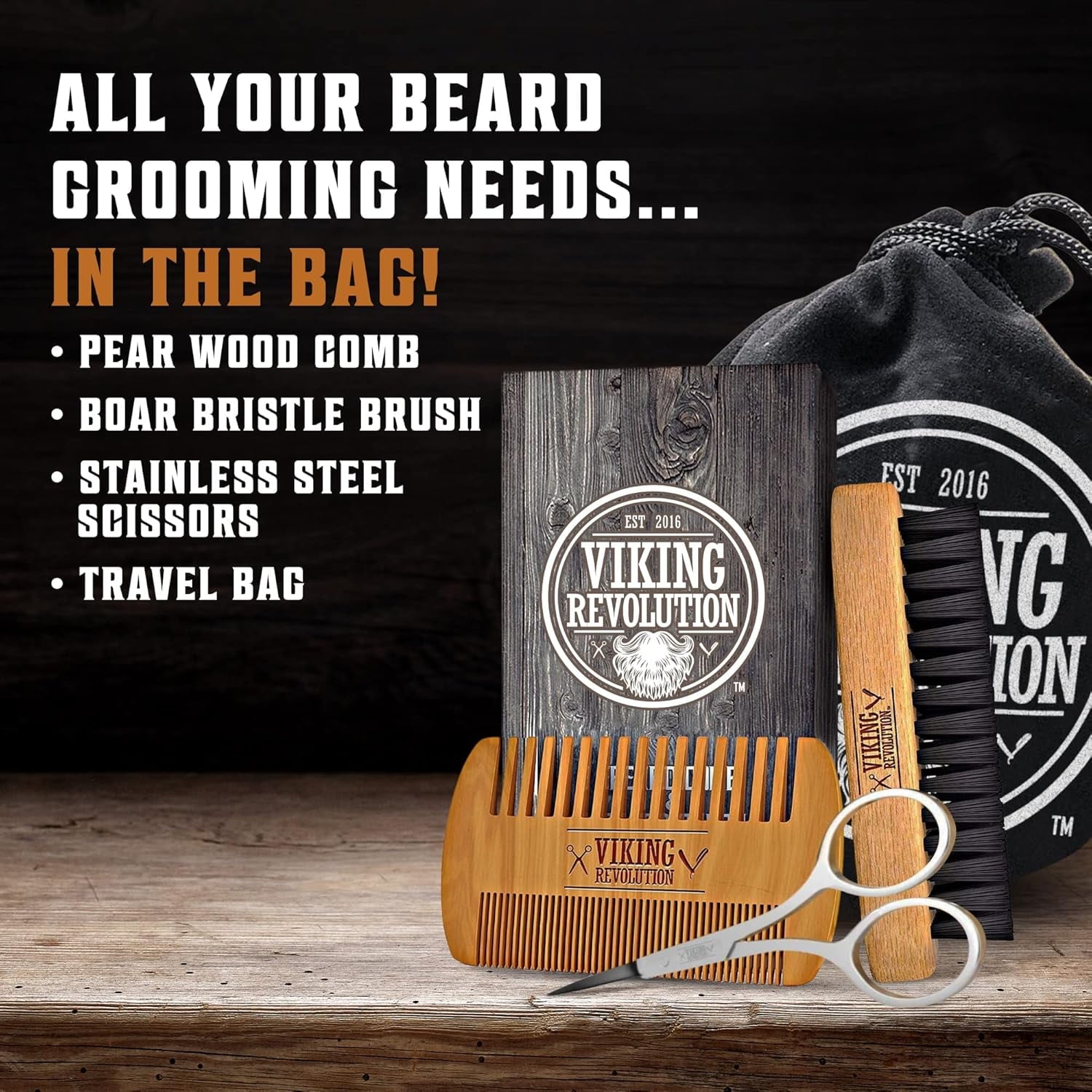 Beard Comb & Beard Brush Set for Men - Natural Boar Bristle Brush and Dual Action Pear Wood Comb with Velvet Travel P... - Image 2