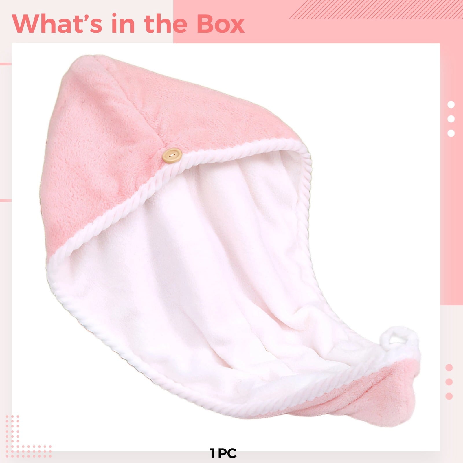 Super Absorbent Quick Dry Turban, Coral Fleece Double-Layer Thickened, Pink & White, 23.6 x 9.8 in / 60 x 25 cm - Image 5
