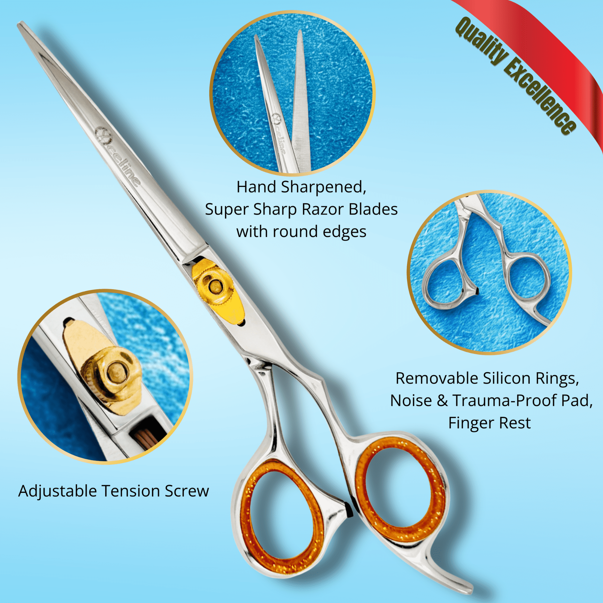Hair Cutting Scissors, 7 inch, Silver, Professional Japanese Stainless Steel Barber Shears, Razor Sharp Blades, Blunt Tips [Oceline(Xmedix)] - Image 3