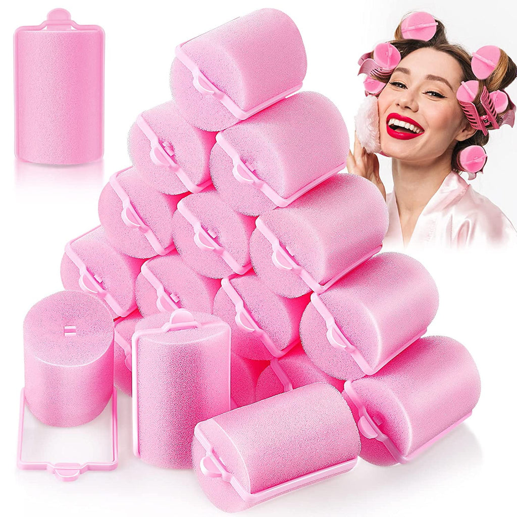 18 Pieces Sponge Hair Rollers Large Soft Foam Hair Styling Curlers 40 mm Large Size Hairdressing Curlers for Women and Kids(Pink)