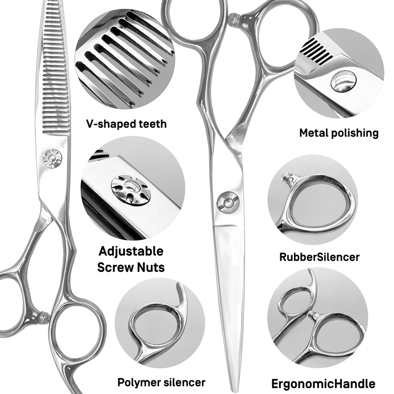 wingsbro 6.7 inches Silver Hair Cutting Scissors for Men and Women, Professional Salon Barber Hairdressing Scissors - Image 3
