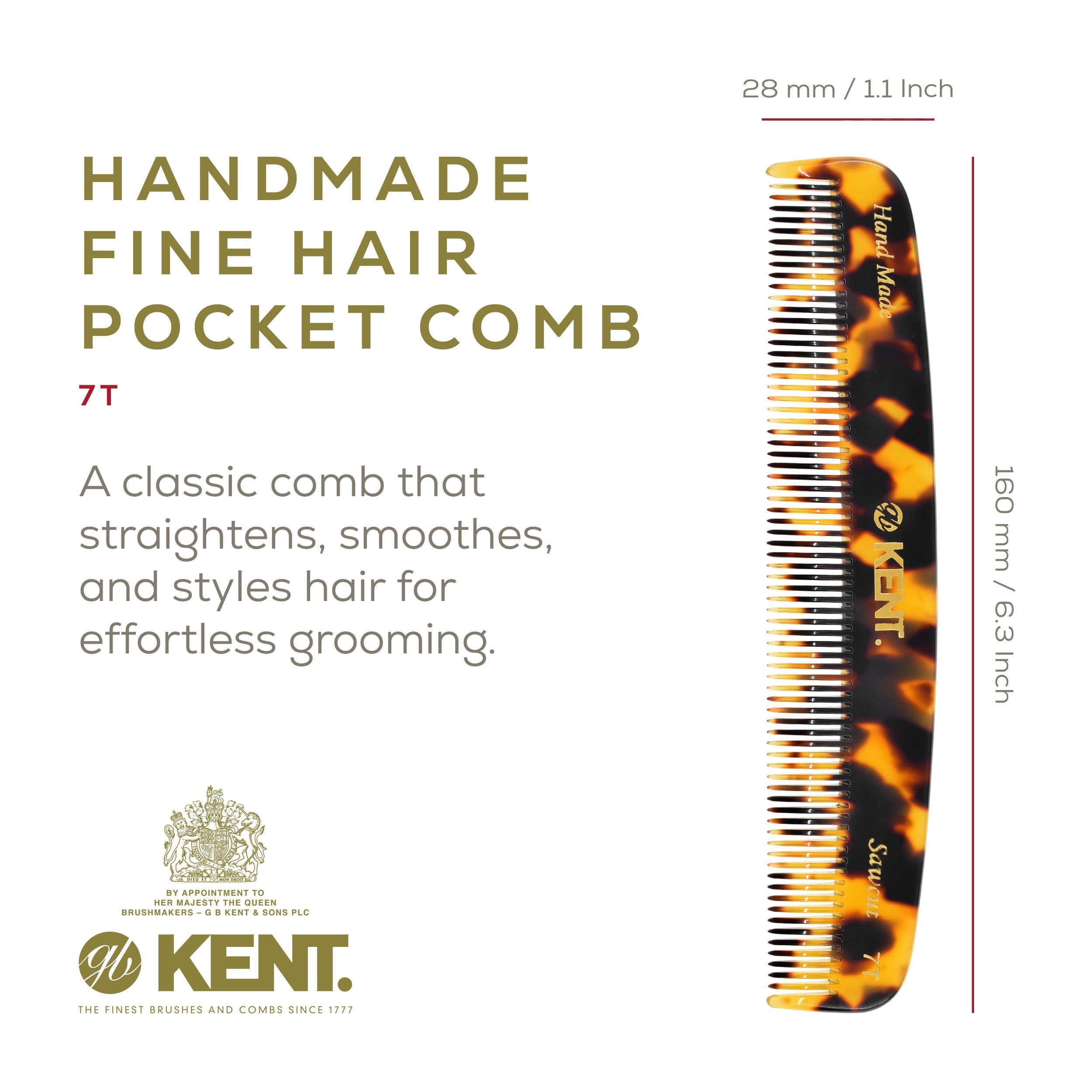Kent 7T Handmade All Fine Tooth Pocket Comb for Men, Hair Comb Straightener for Everyday Grooming Styling Hair, Mustache and Beard, Use Dry - Image 3