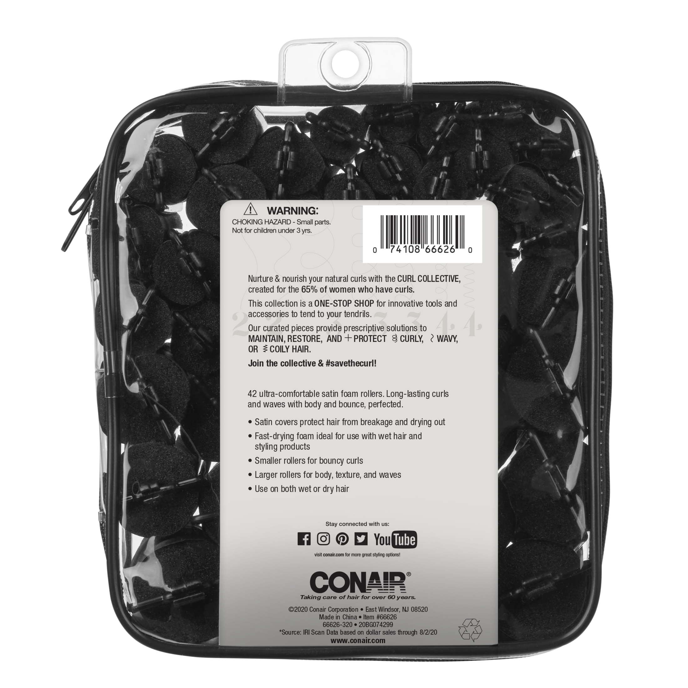 Conair The Curl Collective Satin Foam Hair Rollers, Black - Image 2