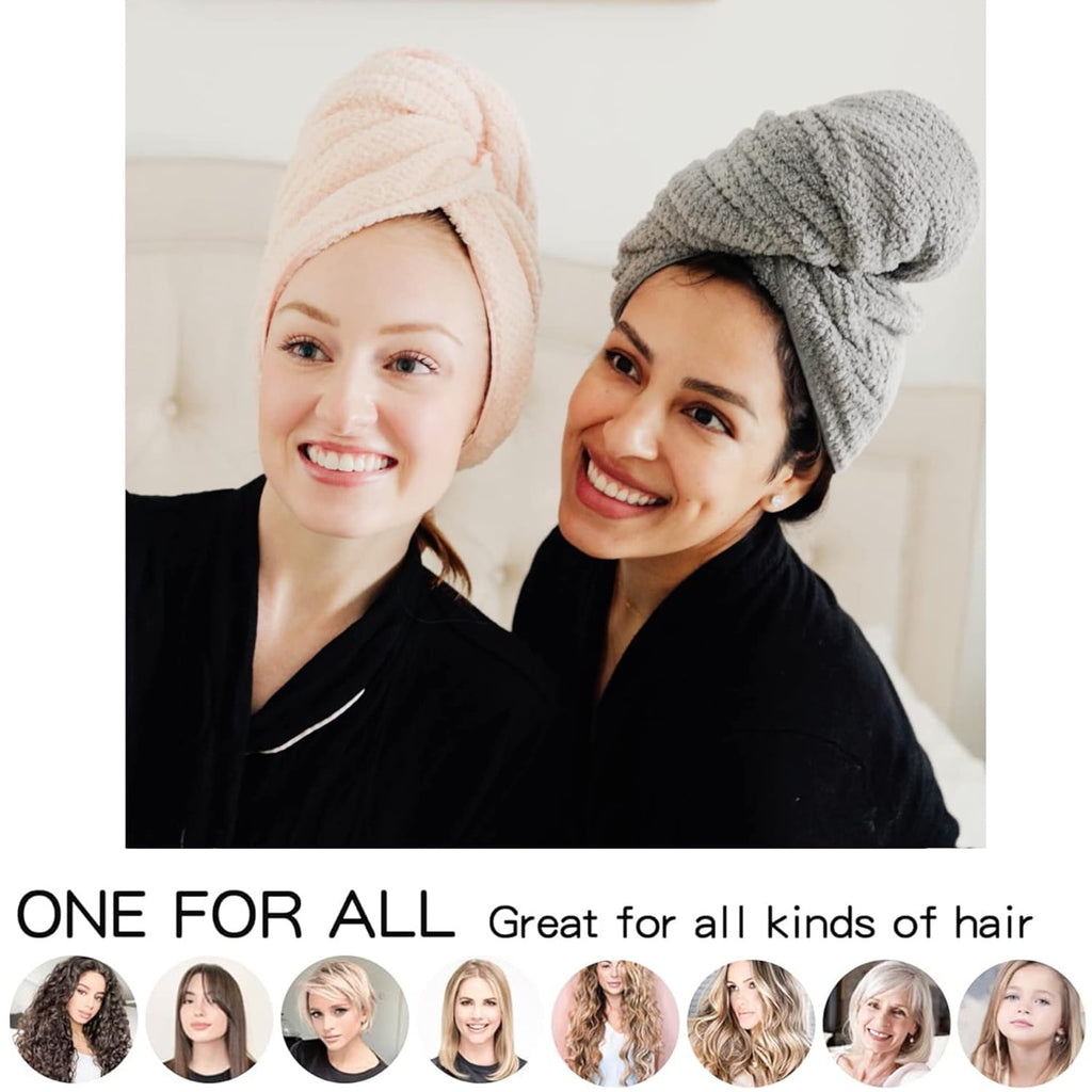 2 Pack Microfiber Hair Towel Wrap for Women, Ultra Absorbent Quick Dry Bath Towels, Anti Frizz Turbans for All Hair T... - Image 6