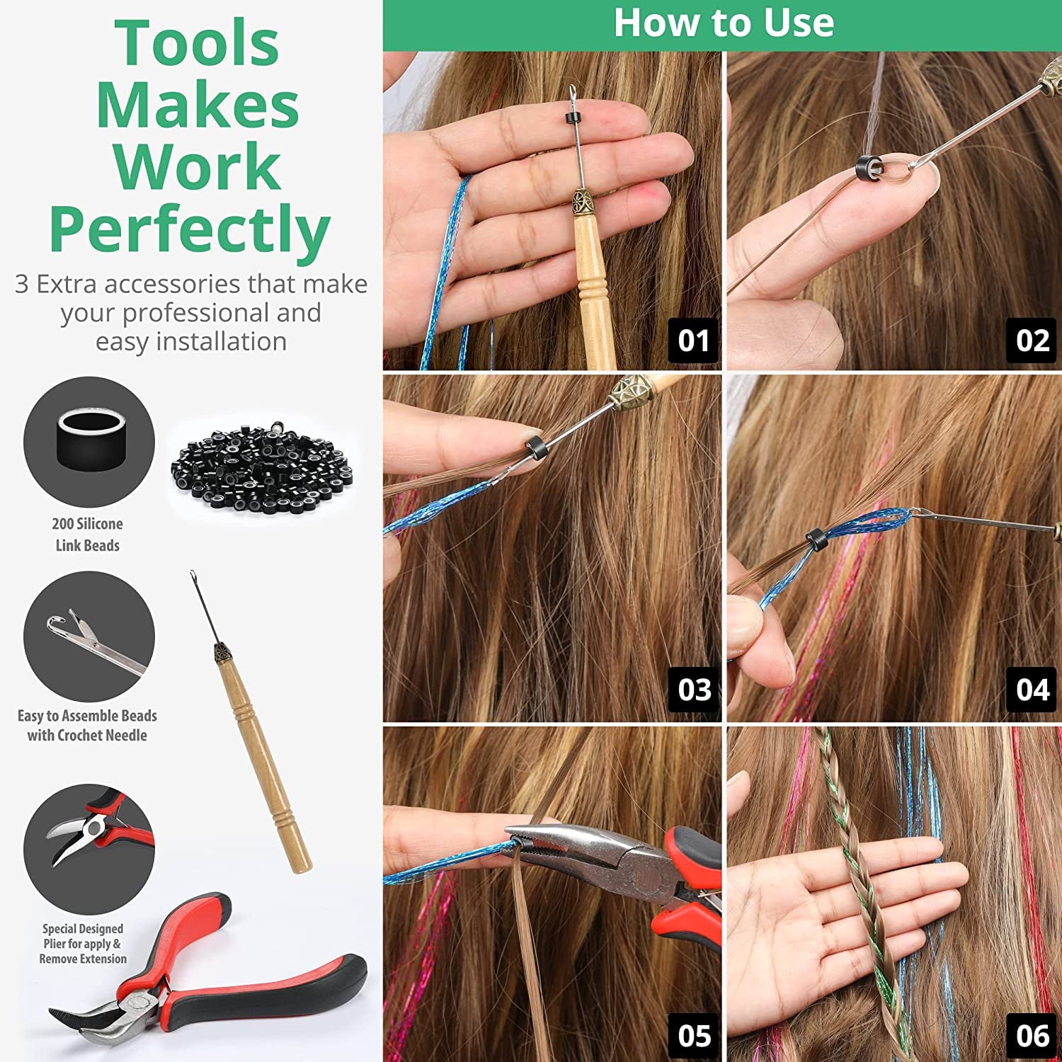 Herbiar Hair Tinsel Kit 12 Colors 47inch 2400 Strands Silver Extensions Women Girls Heat Resistant - Image 4