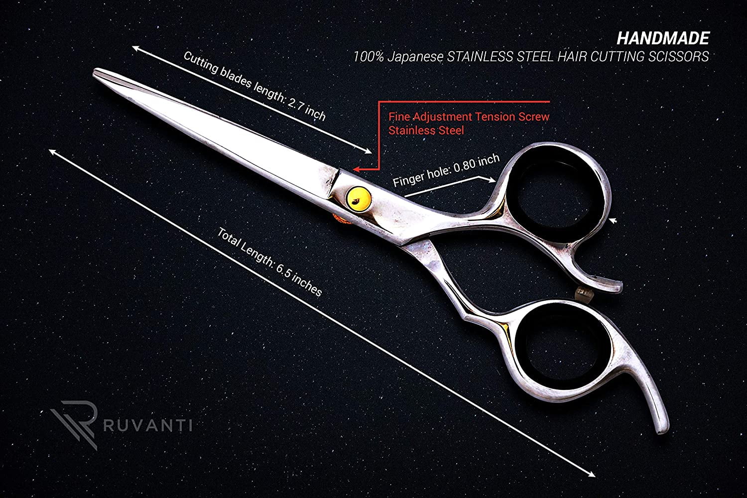 Ruvanti Left Handed Hair Cutting Scissors 6.5” - Professional Shears, Barber ,Sharp Hairdressing Haircut Scissors for Men/Women - Image 5