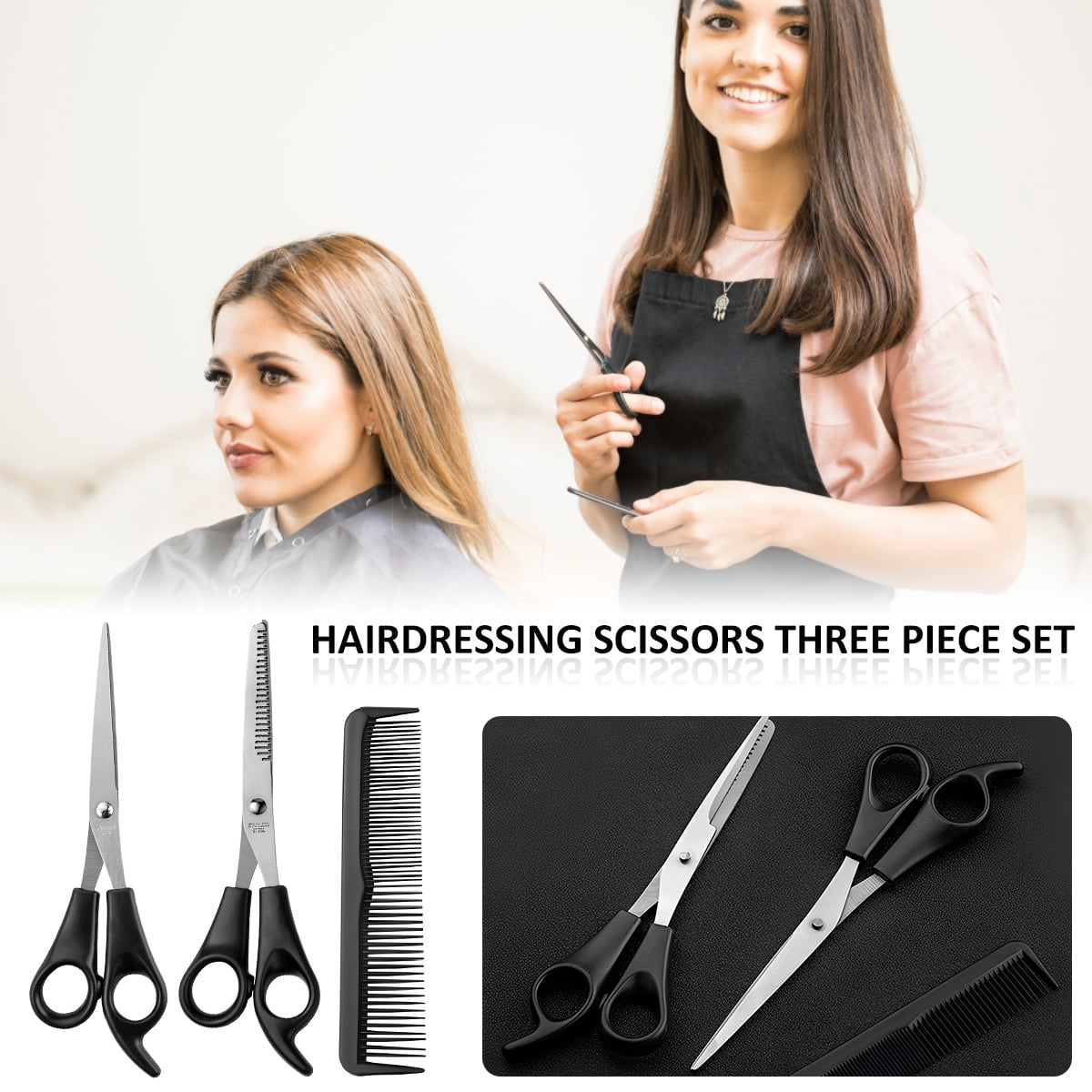 Scissors Shears/Thinning/Set,3Pcs Professional cut Scissors Kit with Thinning Scissor, Flat Scissor,Comb,Reusable Sta... - Image 4