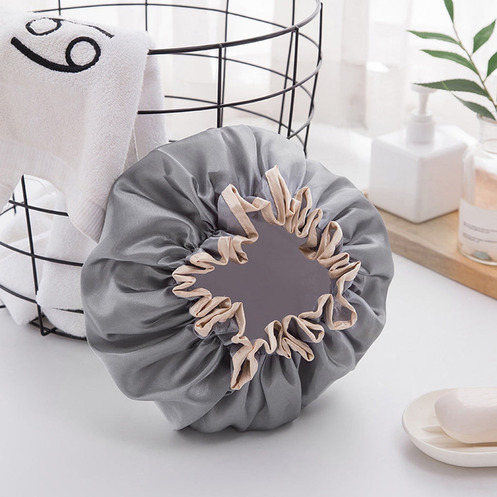for Women, Double Layer Waterproof Bath , Reusable Hair Protector, Large Waterproof Bet Washable Elastic Band Bath Ha... - Image 4