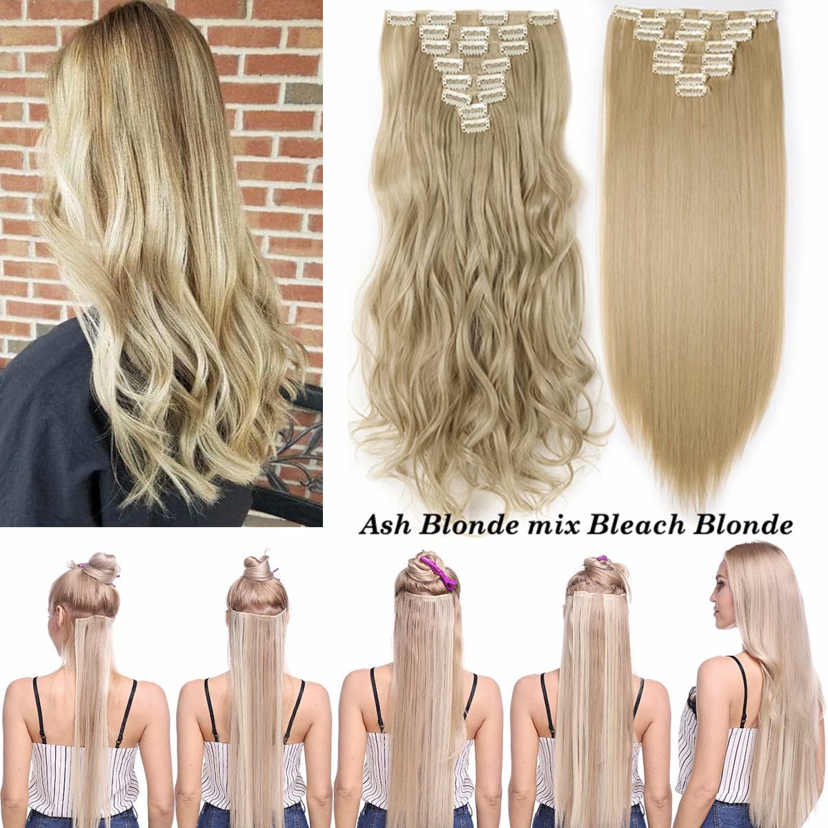 Benehair Clip in Hair Extensions Full Head Long Thick 8 Pieces Hair 18 Clips Curly Wavy Straight Hairpieces 100% Real Natural as Human Best - Image 2
