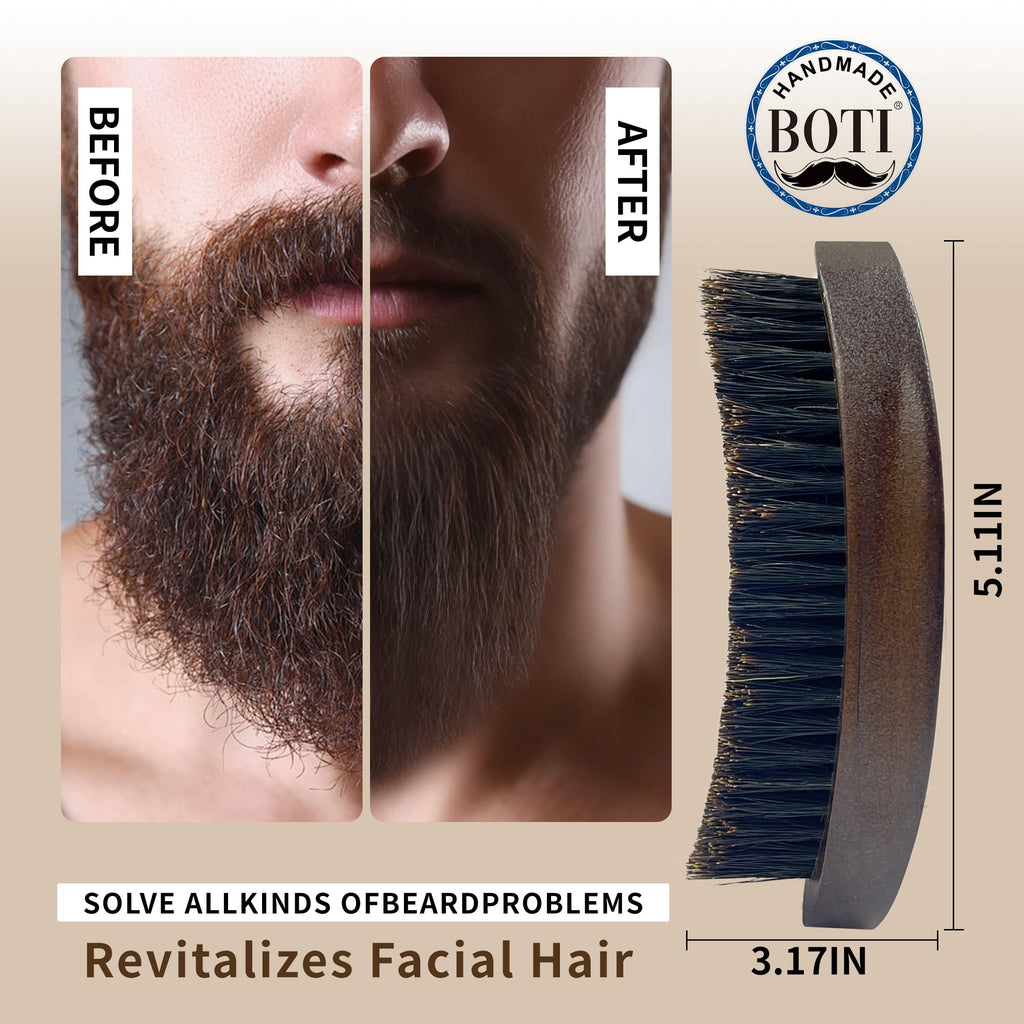 BOTI Beard Brush, Natural Boar Bristles Beard Brush for Men and Wooden Pocket Beard Comb Set, Facial Hair Grooming Kit with Mustache Scissor - Image 2